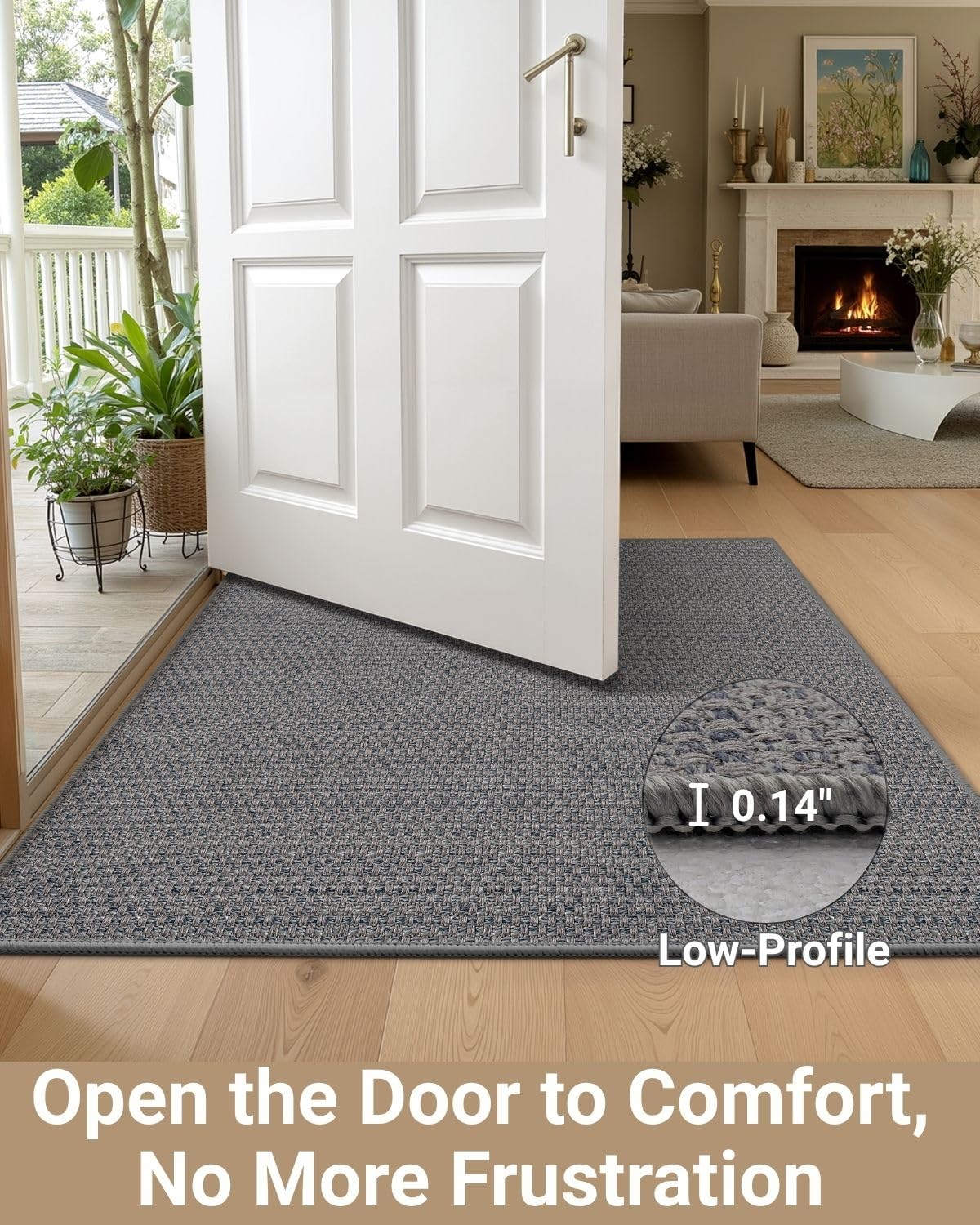 HearthCraft Ultra Thin Indoor Door Mat 17"x30", Low Profile Door Mat Indoor Entrance, Non-Slip Rubber Backing Inside Doormat for Front Door, Patio & Porch, Gray