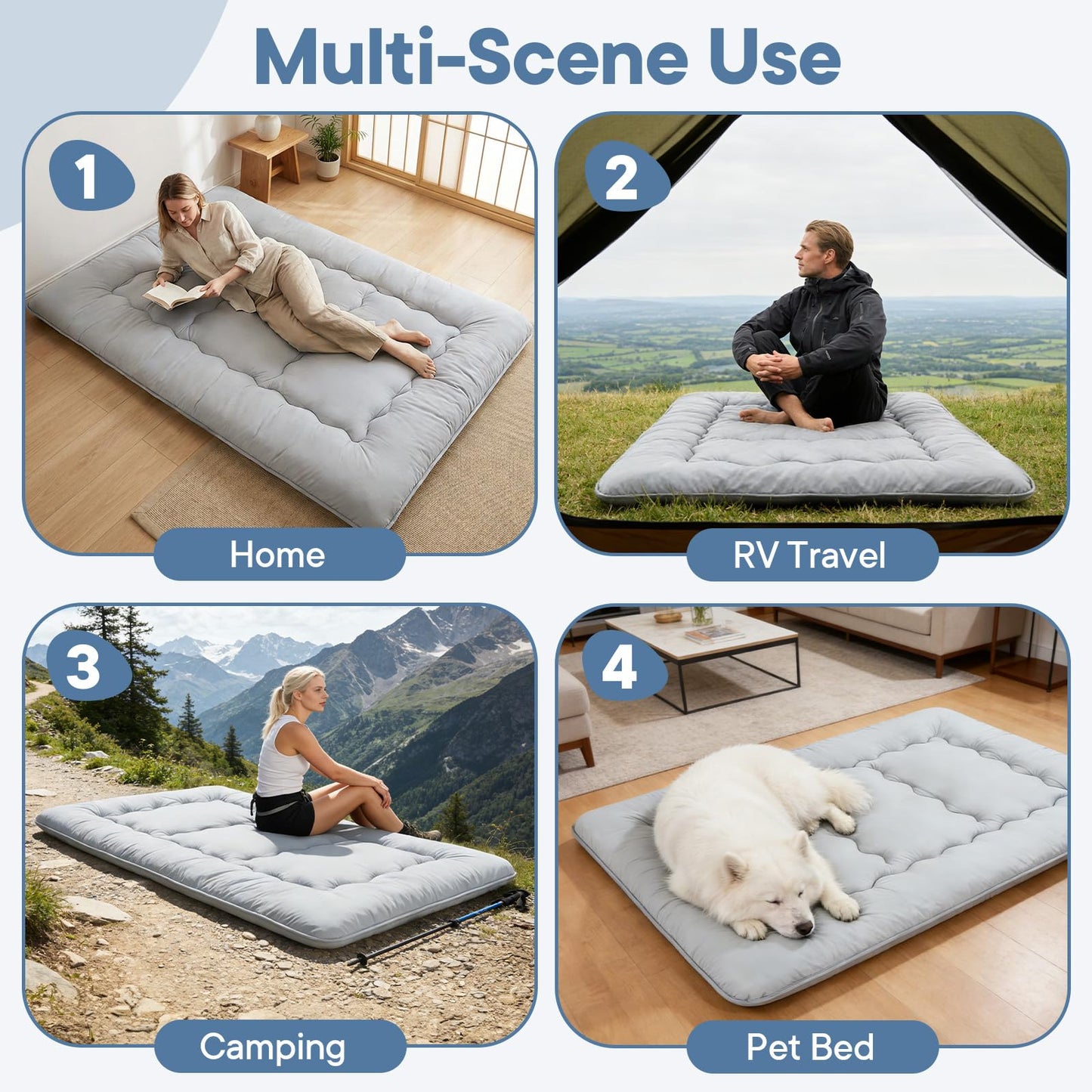 DUMOS Japanese Floor Mattress Twin Size, Futon Mattress Foldable with Removable Washable Cover, Portable Roll Up Tatami Mat for Kids Room, Dorm, Sleepovers and Solo Sleeper, Gray