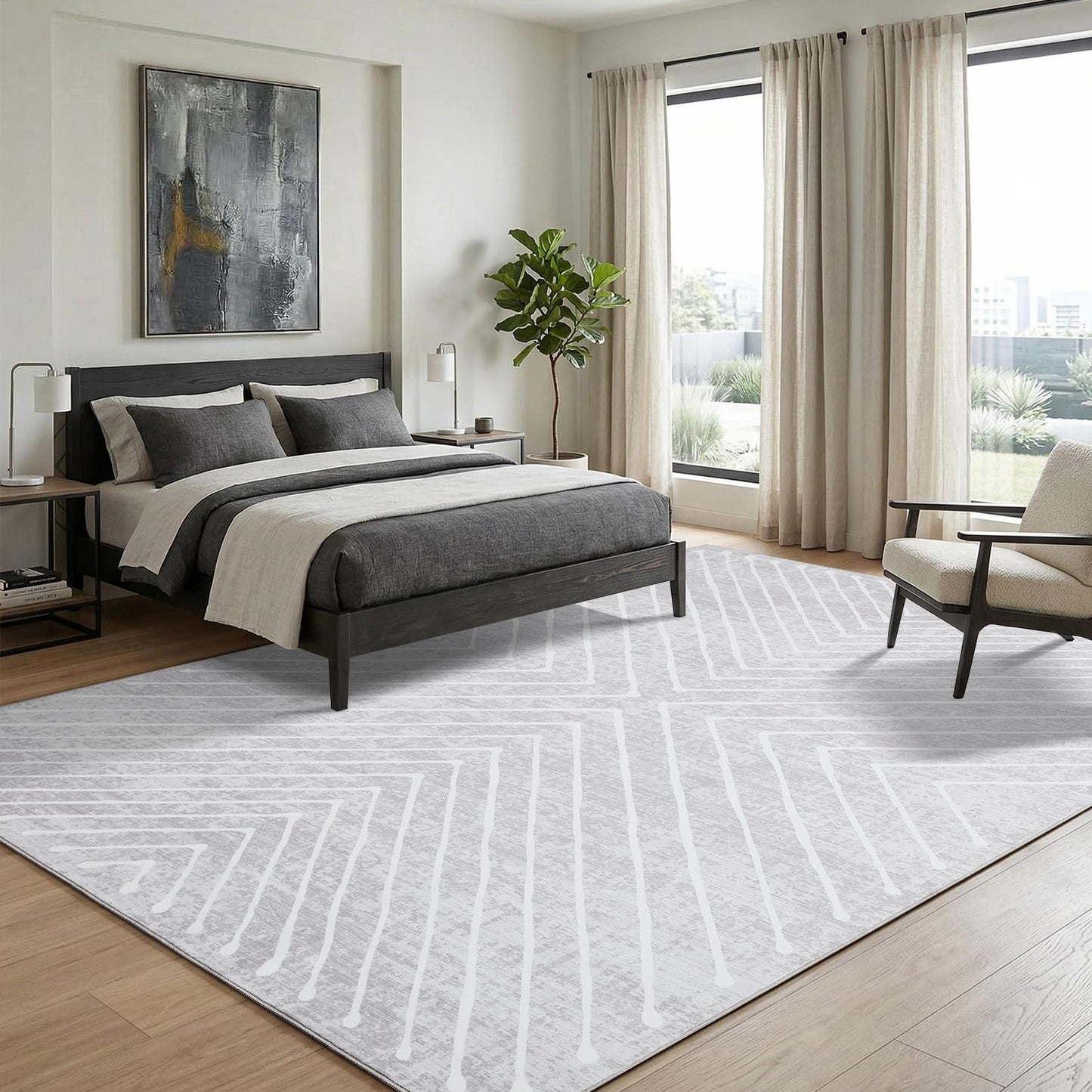 Garvee 8x10 Rugs for Living Room Geometric Rug for Bedroom Washable Rugs Contemporary Stain Resistant Easy Cleaning Non Slip Floor Cover for Dining Room Office Nursery, Light Grey