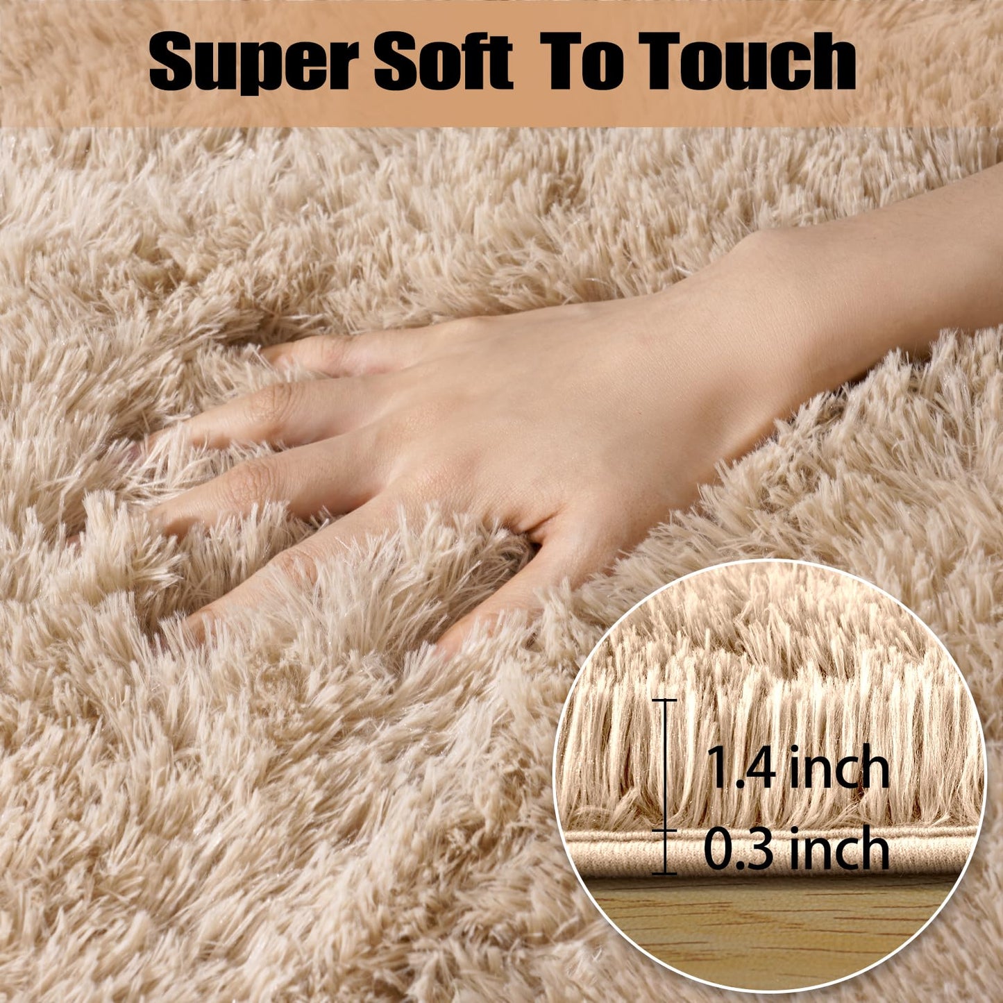 qulint Large Area Rug for Living Room 10x14, Soft Fluffy Tan Area Rug for Bedroom, Shag Shaggy Fuzzy Nursery Carpets for Boys and Girls Dorm Room Kid Room Home Decor (10ft x 14ft, Light Tan)
