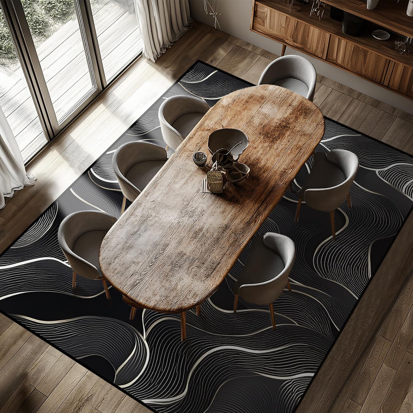 8x10 Area Rug Black White Modern Rug for Living Room Indoor Machine Washable Abstract Rugs for Bedroom Ultra Soft Dining Room Large Carpet Non-Slip Non-Shedding Throw Rug for Home Office