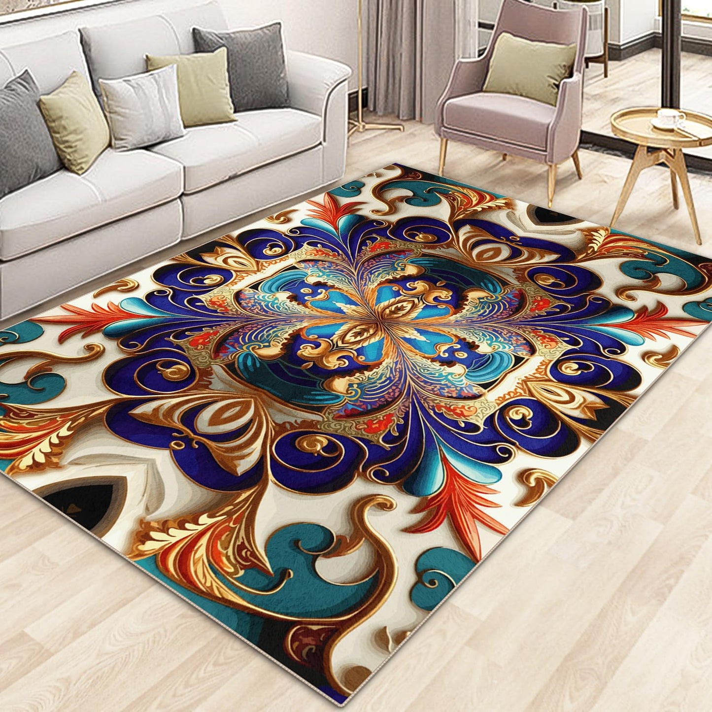 Washable Area Rug, Non-Slip Vintage Hallway Rug Runner with Upgrade Rubber Backing, Stain Resistant Faux Wool Distressed Carpet Runner for Bedroom Living Room Kitchen Laundry Entrance (70" x 55")