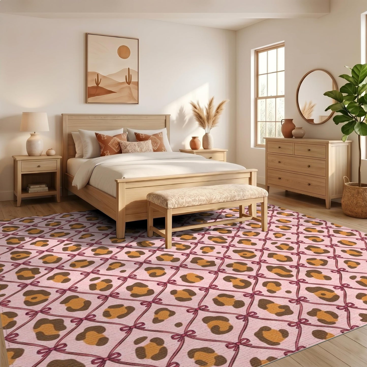 Adiugt 5'x7' Washable Area Rug Spotted Throw Displaying Geometric Arrangements Leopard for Guest Room, Lounge, Apartment, Non-Slip Low Profile