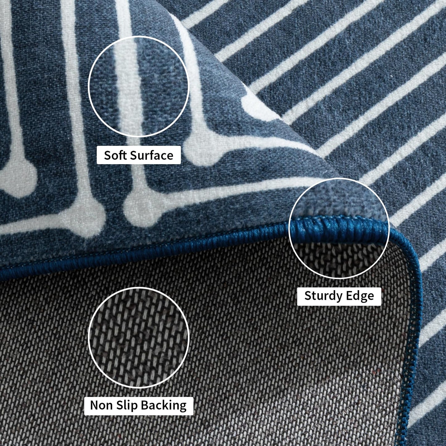 YIHOUSE Modern Washable 6ft Round Rug for Living Room, Dark Blue 6x6 Circle Rugs for Bedroom Non Slip Non Skid, Soft Striped Carpet for Dining Room Playroom Home Office Decor