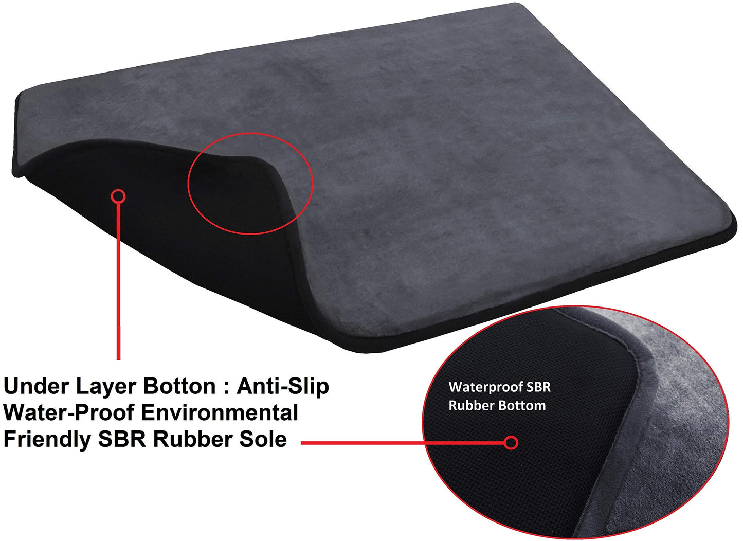 Thick Comfort Micro Plush Fleece Gray Luxurious Soft Memory Foam Waterproof Anti Slip Rug Pad Mat for Homes, Kitchen, Baths, bedrooms, Pets, Activities. (42"x28"x1.1")
