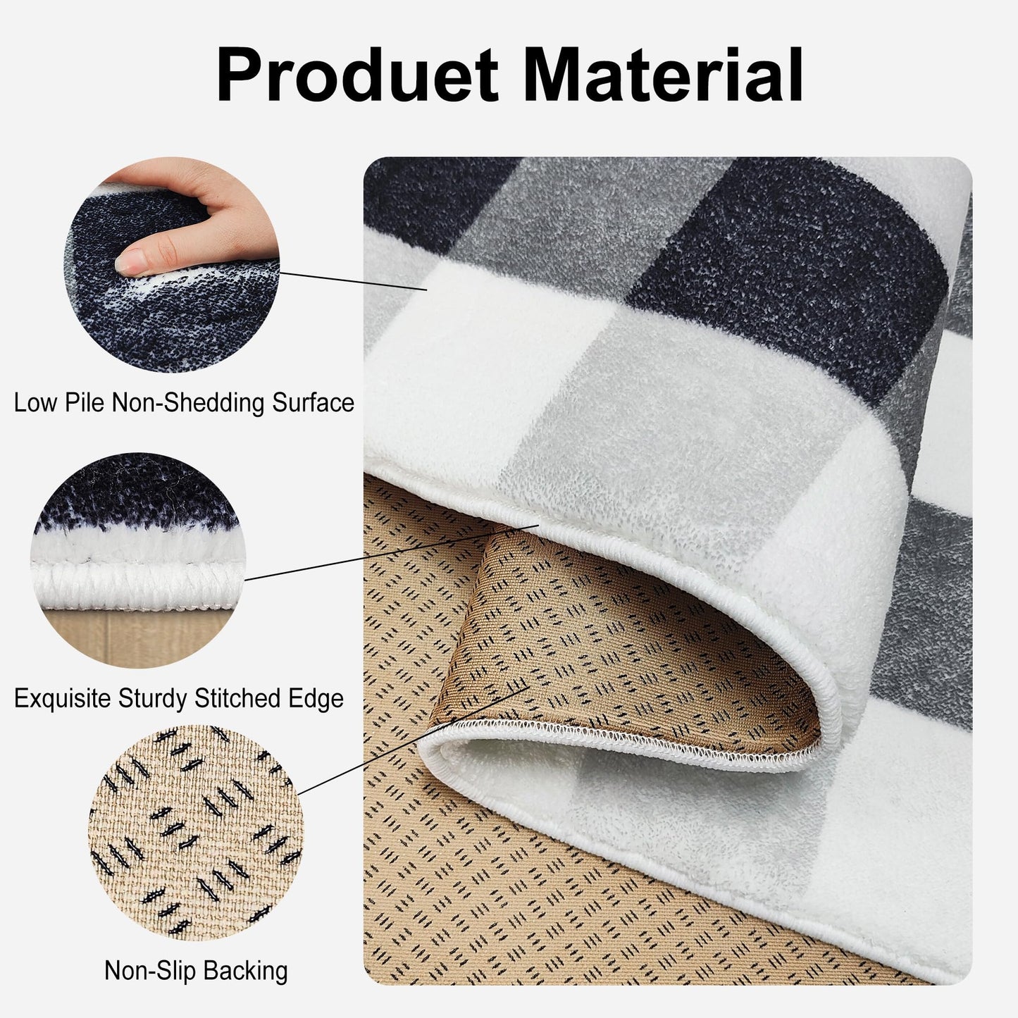 ZJYeRug 2X4 Buffalo Plaid Rug for Entryway,Machine Washable Black and White Checkered Small Runner Rugs for Indoor,Non Slip Soft Mat for Farmhouse Kitchen Porch Bedroom Living Room Hallway Christmas