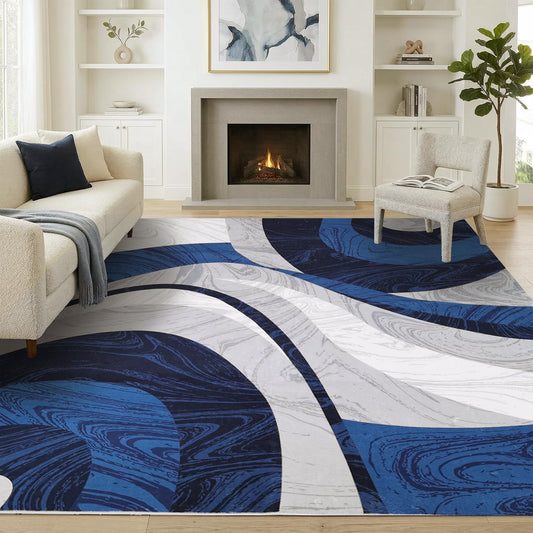 Washable Area Rug for Living Room, Indoor, Dinig Room – Soft Pile Non-Slip Rug for Kitchen – Modern Contemporary Design Machine Washable Carpet, Foldable Rug, Easy to Clean – (4X5-Dark Blue)
