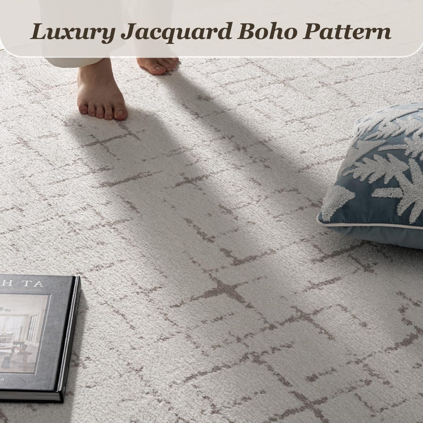 Engiw-Beige Neutral 5x7 Area Rug for Living Room Rug-Carpet Bedroom Rugs Textured Tufted Jacquard Modern Washable Rug for Dining Room Nursery Non Slip