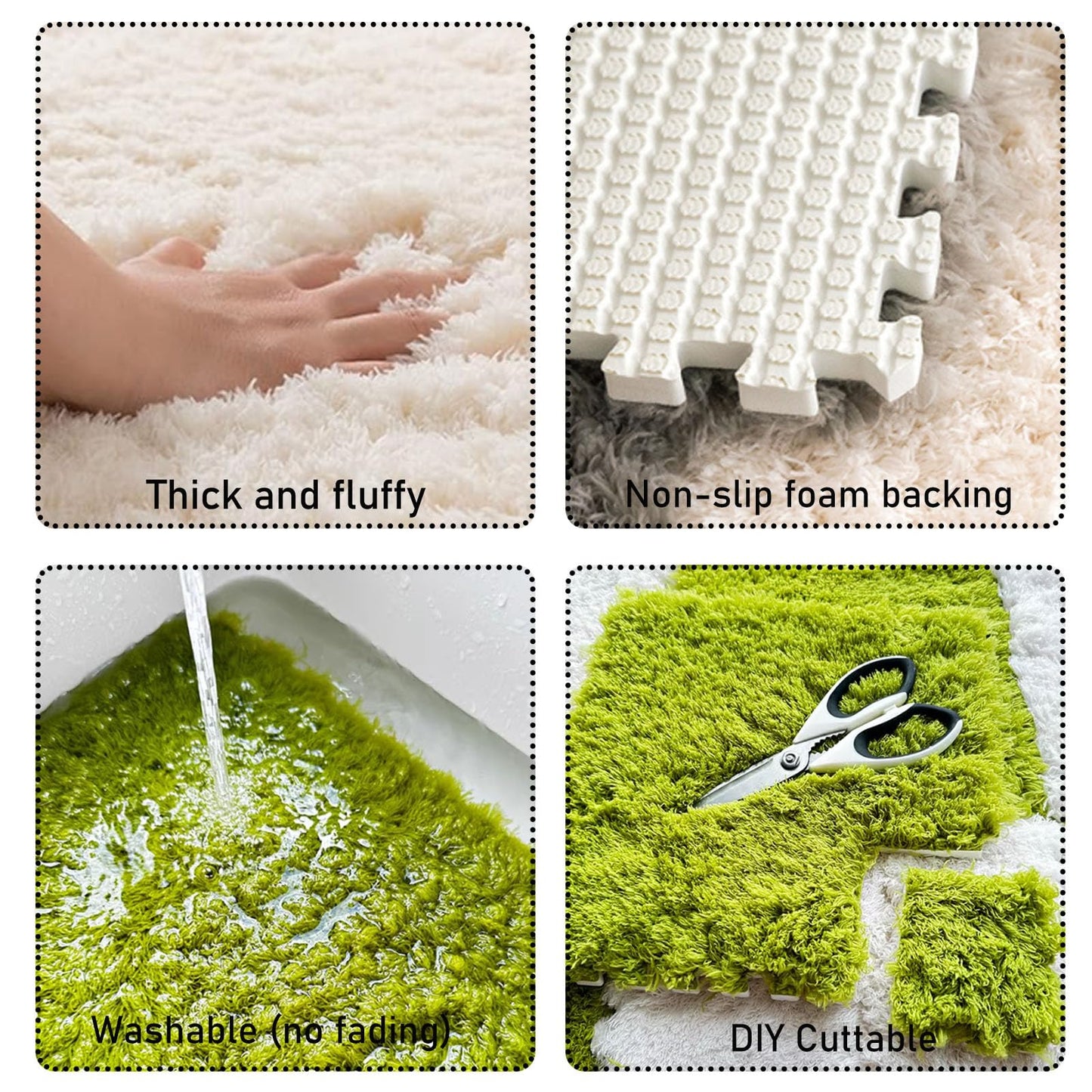 Thickened Plush Foam Interlocking Floor Carpet Mat,24 Piece 12x12in Fluffy Square Puzzle Foam Carpet Tiles with Edgings,Soft Anti-Slip Shaggy Area Rug Playmat(Color:Grey+White)