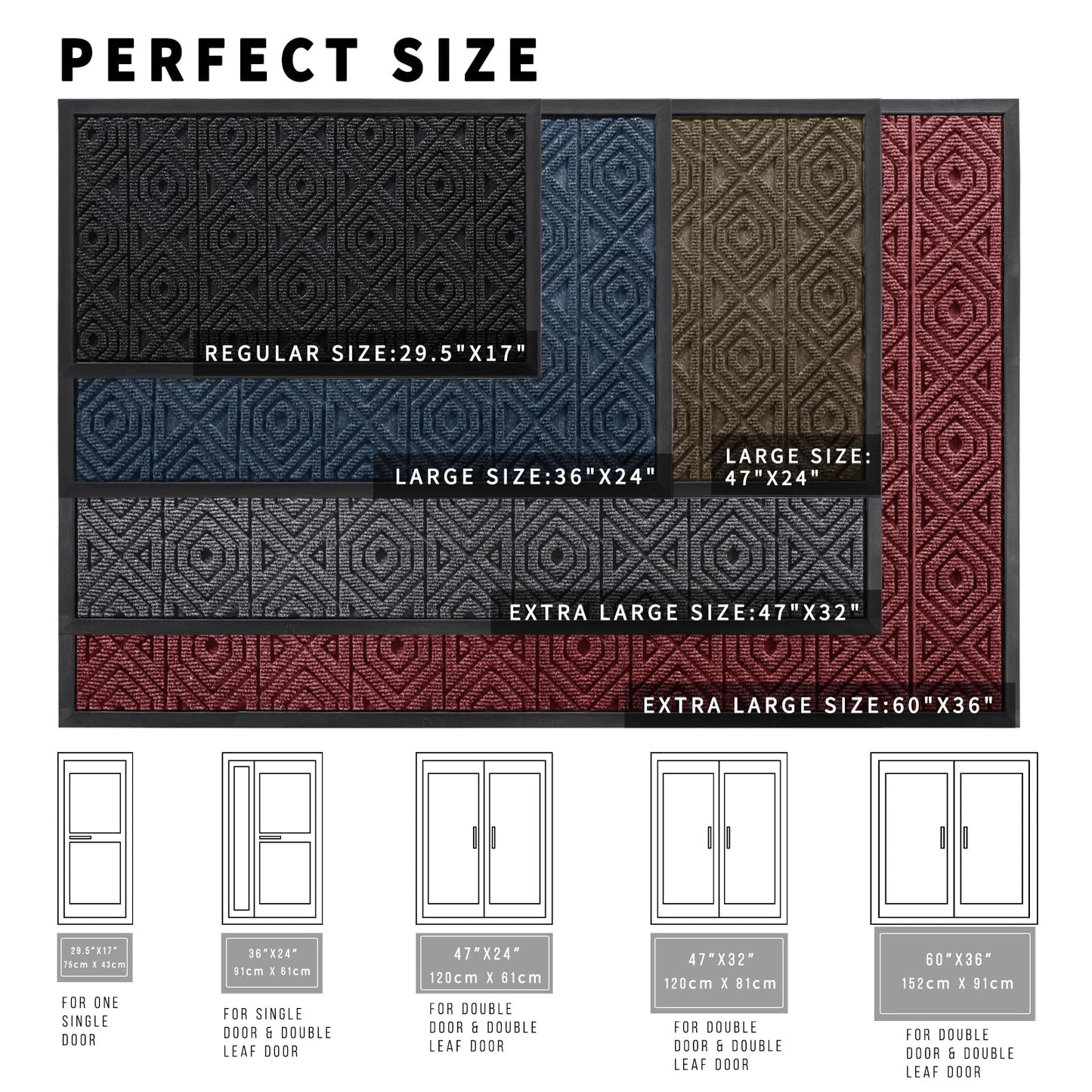 Yimobra Door Mat, Outdoor Indoor Entrance Welcome Mat, Heavy Entry Front Door Mat, Stain & Fade Resistant, Low Profile, Sturdy Rubber, Easy Clean Patio Floor Mat, Waterproof, 47 x 24, Black