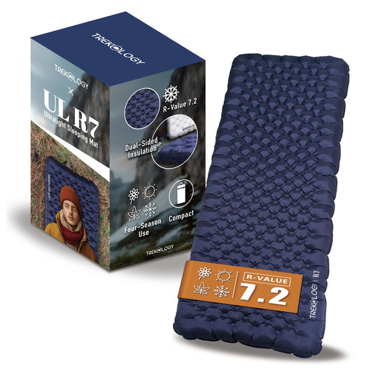 TREKOLOGY Sleeping Pad for Camping– Ultra-Lightweight, 4" Thick Camping Mat with 7.2 R-Value for All Seasons (Blue)