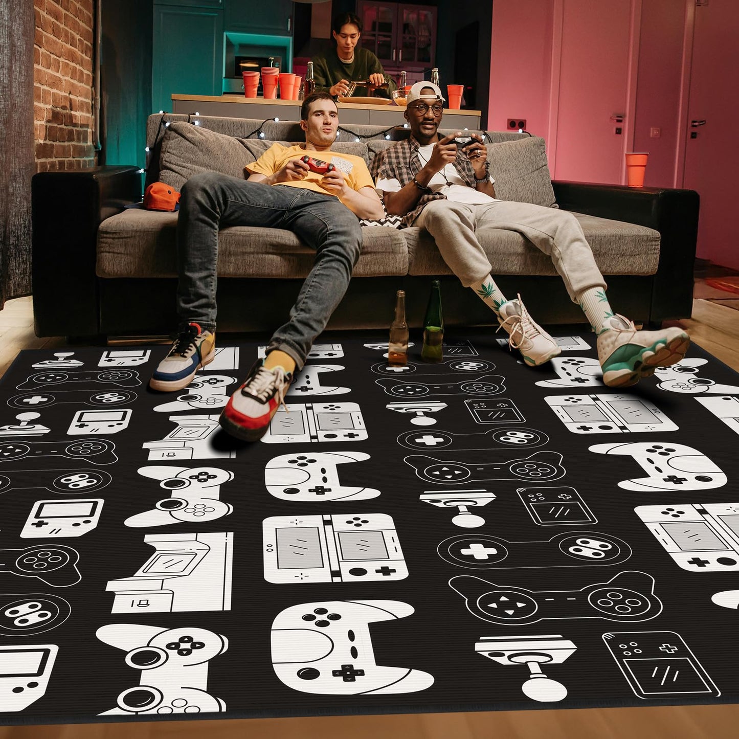 Auetwyona Gamer Rug for Boys Room Area Rugs 3x5 ft Black and White Gaming Rug for Gaming Room Decor Video Game Area Carpet for Teen Boys Bedroom, Kids Playroom, College Dorm,Men's Game Room