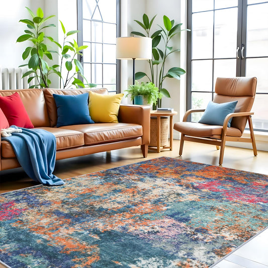 RUUGME 5X7 Area Rug Colorful - Modern Abstract Washable Area Rugs for Living Room Non-Slip Carpet for Bedroom Nursery Office - Soft Low Pile Stain Resistance Floor Mat for Home Decor (5x7 Colorful)