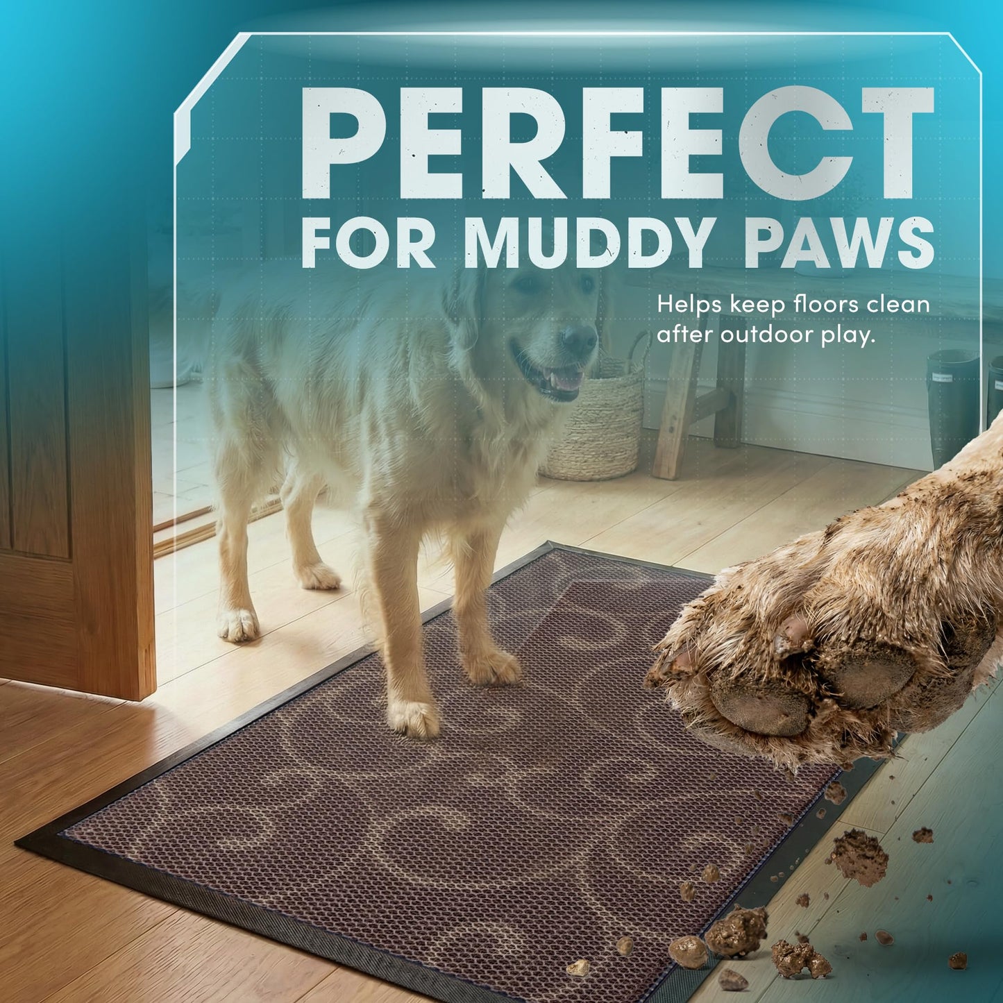 Bernini Aqua-Terra Waterproof Shoe Scraper Dog Mat, Heavy Duty Mud Mat with Quick Dry Mesh, Stain Resistant Rubber, Low-Profile Dirt Grabber, Indoor/Outdoor Dog Door Mat for Muddy Paws, 36"x 24"
