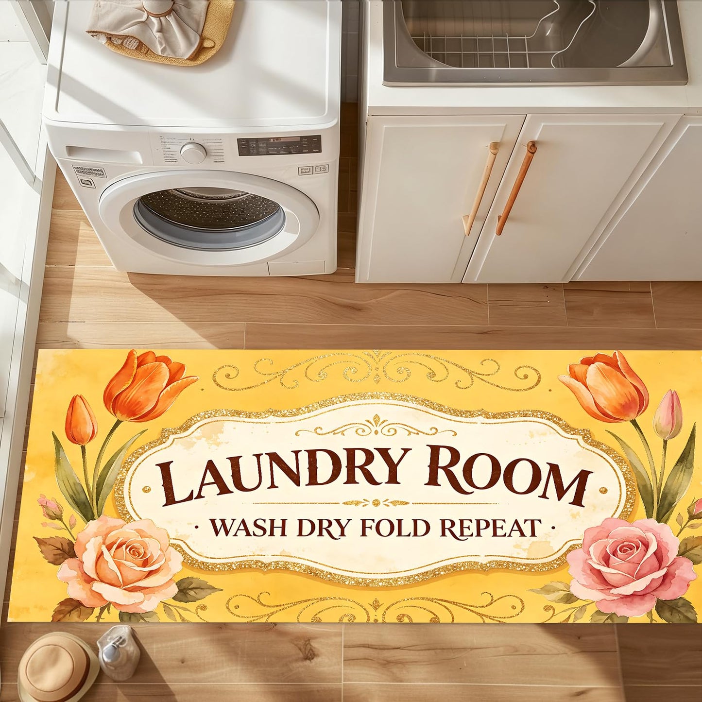 LEIWEIHOPE Rose Lily Summer Runner Rug 20x47 inch Non-Slip Waterproof Laundry Room Rug Kitchen Runner Bathroom Mat with Festive Designs,Outdoor Indoor Entryway Floor Mat Home Decor