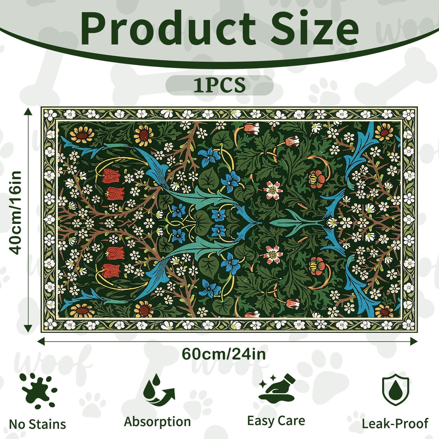 Pet Dog Cat Food Mat, Absorbent Dog Bowl Mat for Food and Water, Quick Dry Placemats Feeding Mats with Non Slip Rubber for Floors Indoor Puppy Pet Accessories Supplies 16 * 24 inch, Dark Flowers