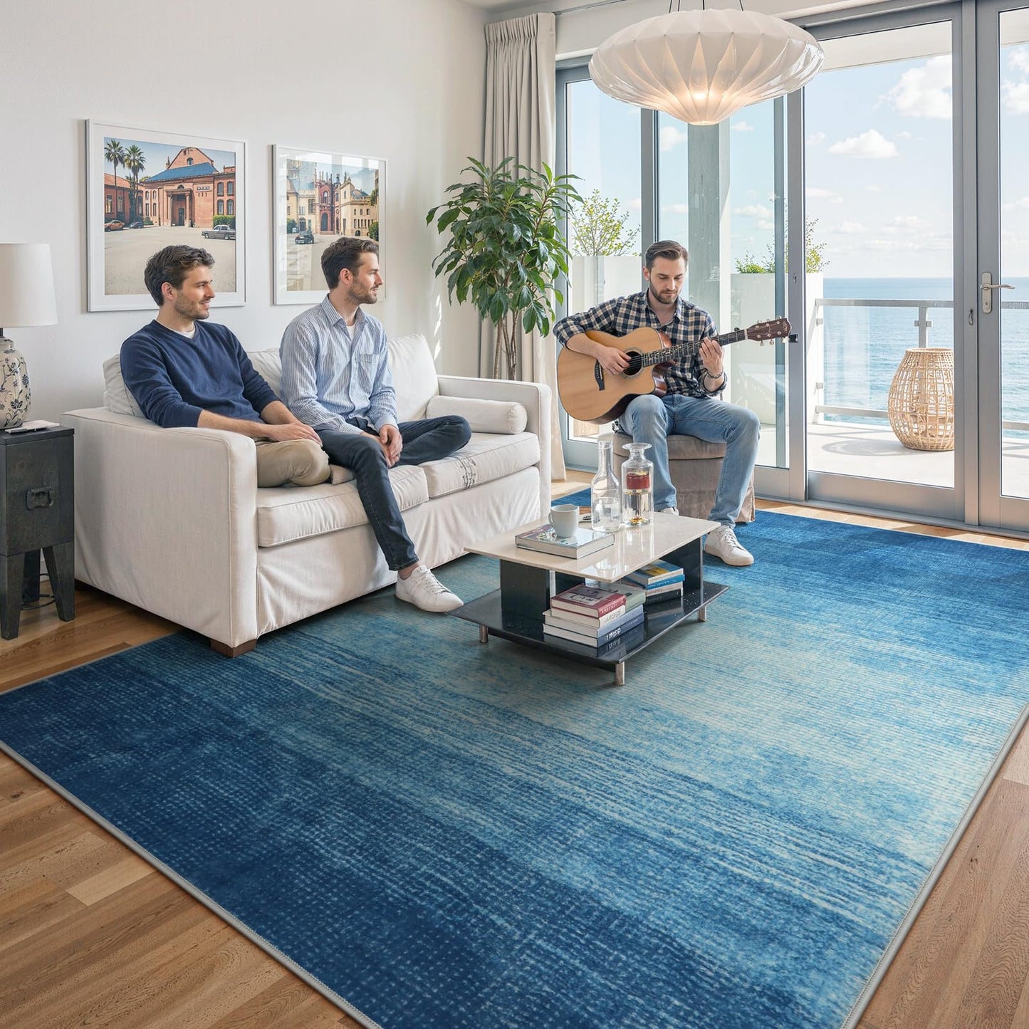 Wonnitar Modern Ombre Washable Area Rug 6x9, Blue Large Living Room Rugs, Non-Slip Soft Contemporary Dining Room Table Rug, Stain Resistant Floor Carpet for Mud Room Basement (Blue, 6'x9')