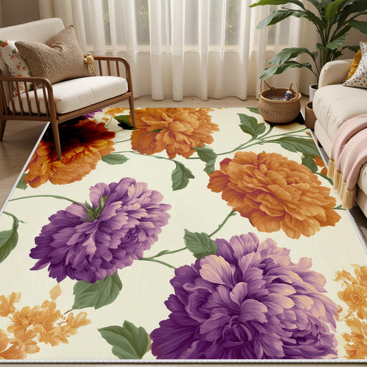Botanical Floral Rug - 2x3 Small Area Rugs, Vintage Floral Throw Rugs, Vintage Botanical Washable Rug for Entrance Hallway, Non-Slip Soft Carpet