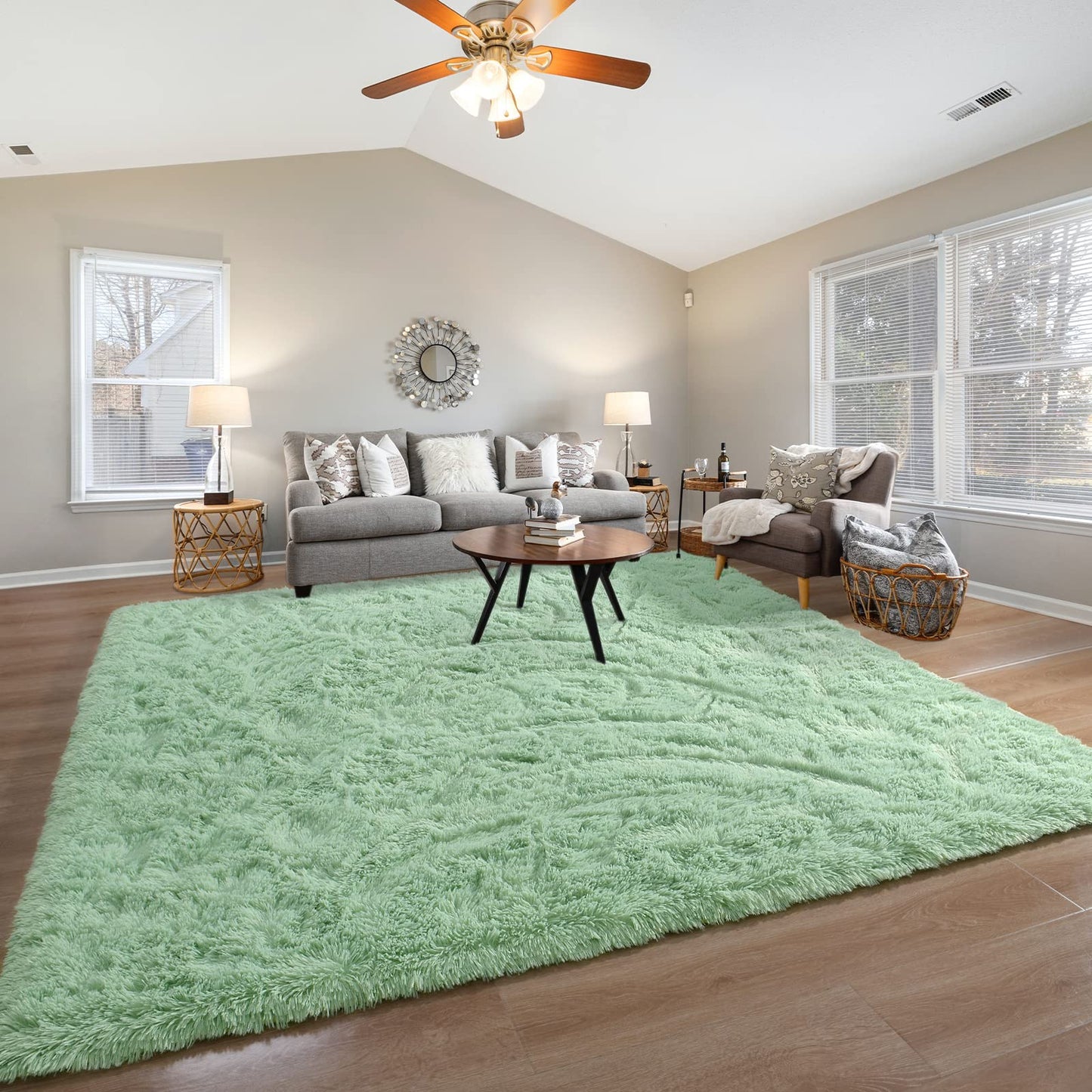 Pettop Fluffy Sage Green Area Rug for Bedroom Living Room, 4x6 Feet Soft Plush Fuzzy Rugs for Girls Kids Boys, Non-Slip and Washable Rug for Nursery Classroom, Carpet for Rooms Decor