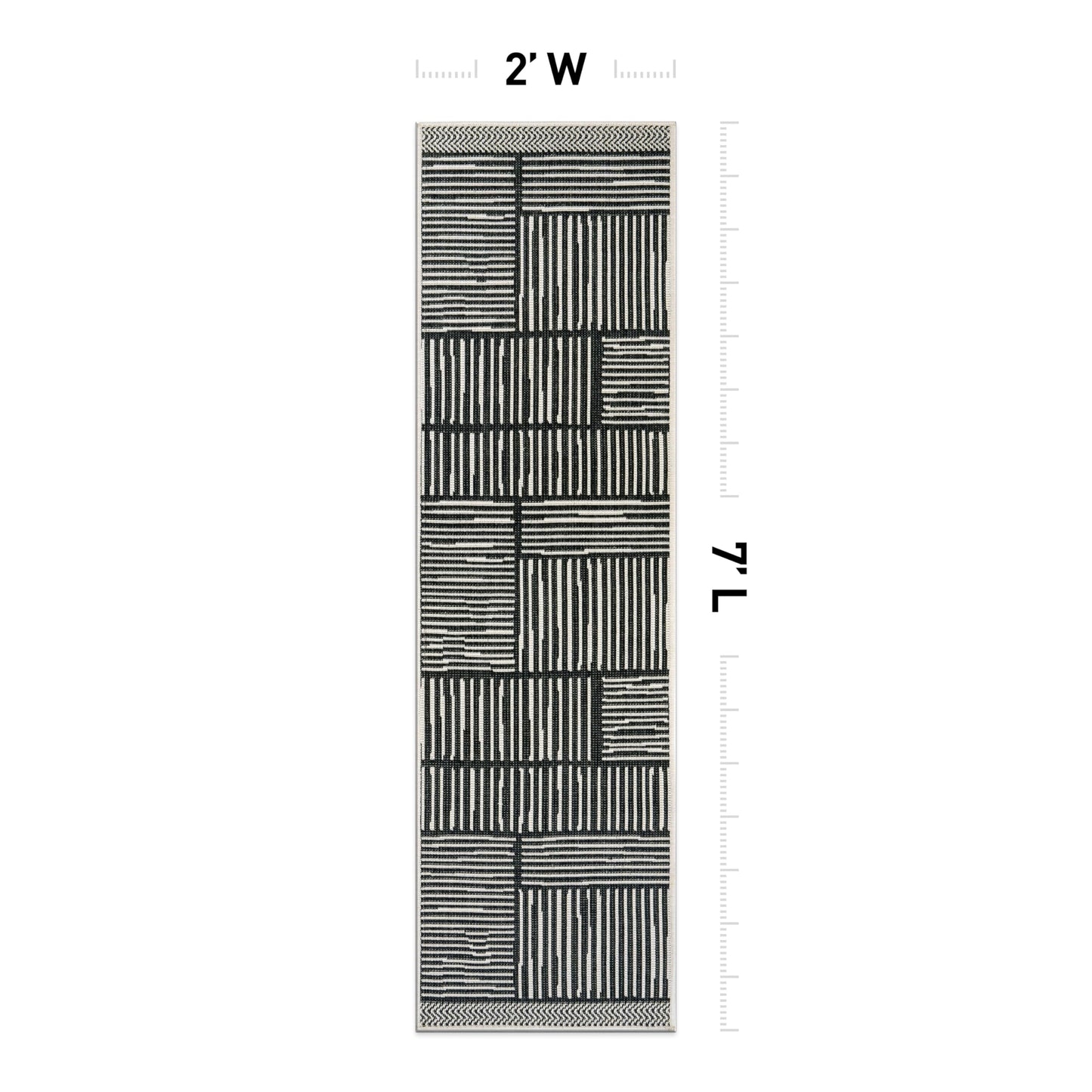 Rugshop Black Contemporary Stripe Indoor/Outdoor Runner Rug, Weather Resistant & Reversible, for Hallway, Entryway and Kitchen, 2' x 7'
