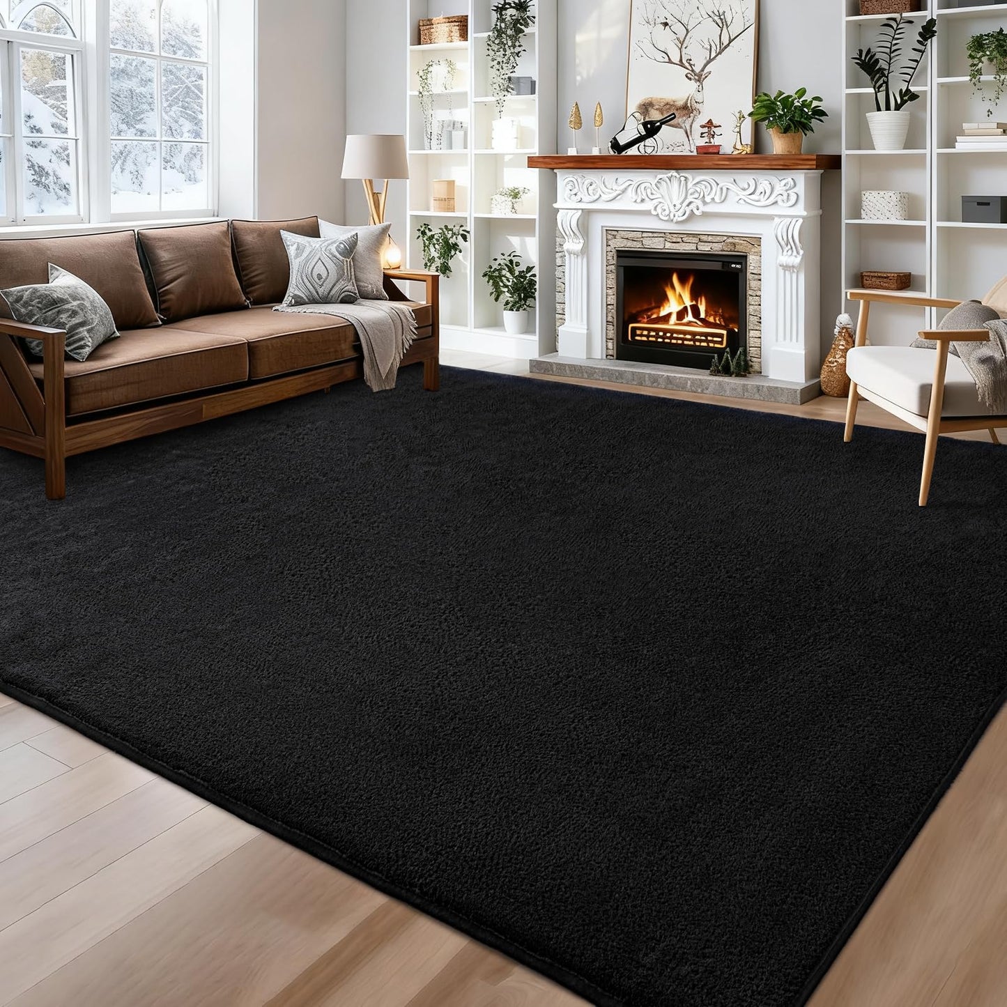 QDUIDU Large Area Rugs for Bedroom Living Room - 6x9 Feet Ultra Soft Black Rug Thickened with Memory-Foam, Solid Modern Minimalist Carpets for Home Decor, Non-Slip and Comfy Nursery Room Rugs