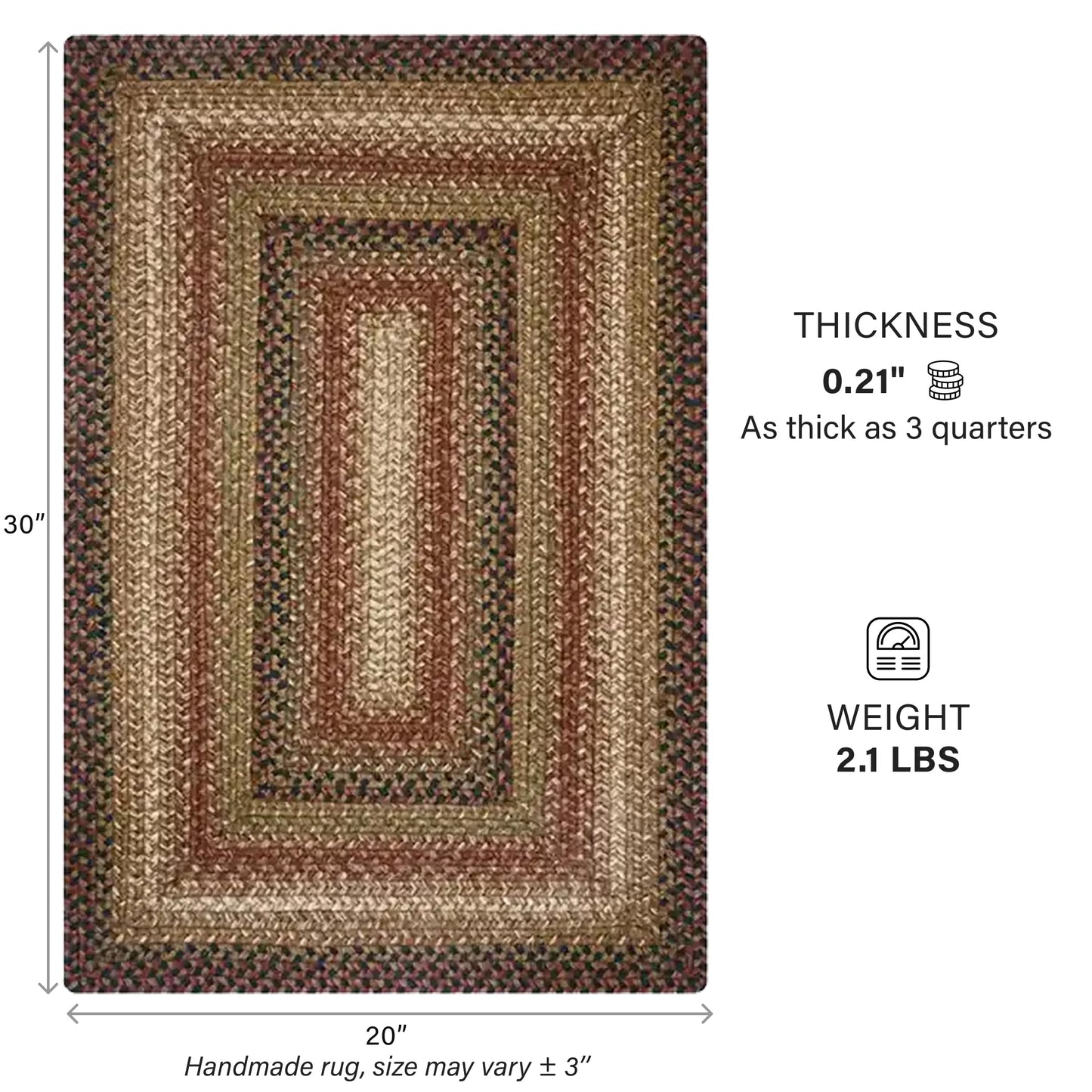 Homespice Gingerbread Black & Brown Braided Rug 20x30 - Jute Braided Kitchen Rugs for Country, Primitive Decor, Reversible, Pet-Friendly, Durable & Easy to Maintain