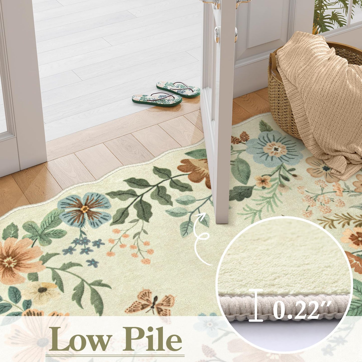 Lahome Floral Washable Runner Rug, 2'6''x8' Soft Hallway Rug Non Slip, Boho Ultra-Thin Kitchen Runners for Hallways with Rubber Backing Carpet for Laundry Bedroom Bathroom Flore (Beige)