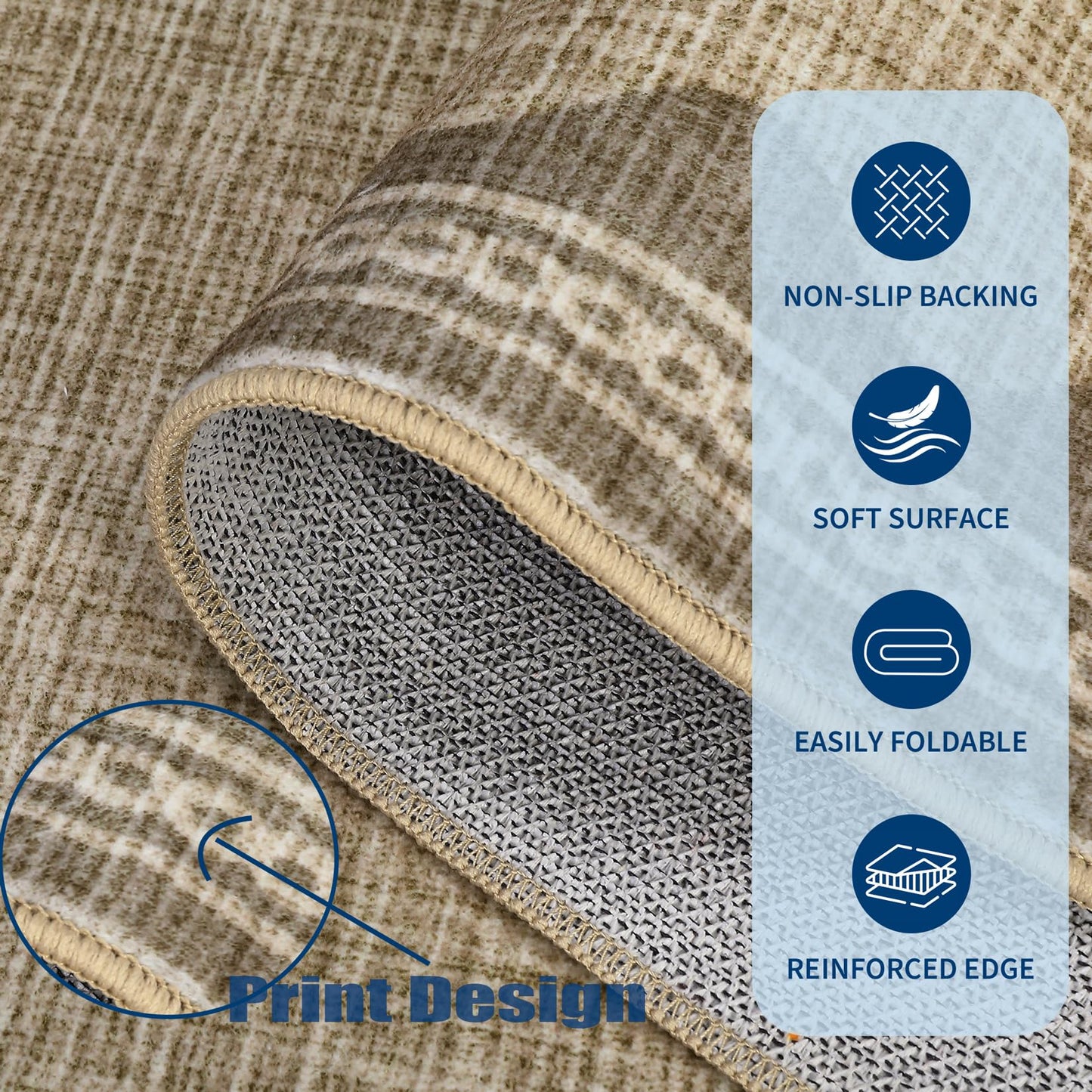GarveeHome Washable Rugs 5x7 Rug for Living Room, Scalloped 5 x 7 Rug Solid Tan Jute Digital Printing Modern Low-Pile Carpet for Bedroom Dining Nursery Non Slip Mat with Rubber Back