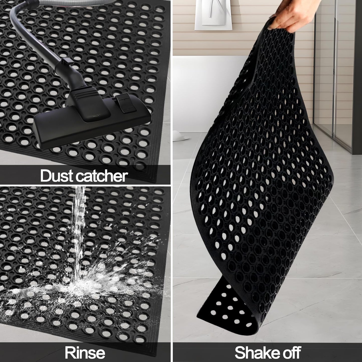 Nexboraque Anti Fatigue Rubber Floor Mats, 24 x 36 Inch Non-Slip Restaurant Mat Door Mat Drainage Mat for Indoor Outdoor Wet Area, Pool Entry, Garden - Black