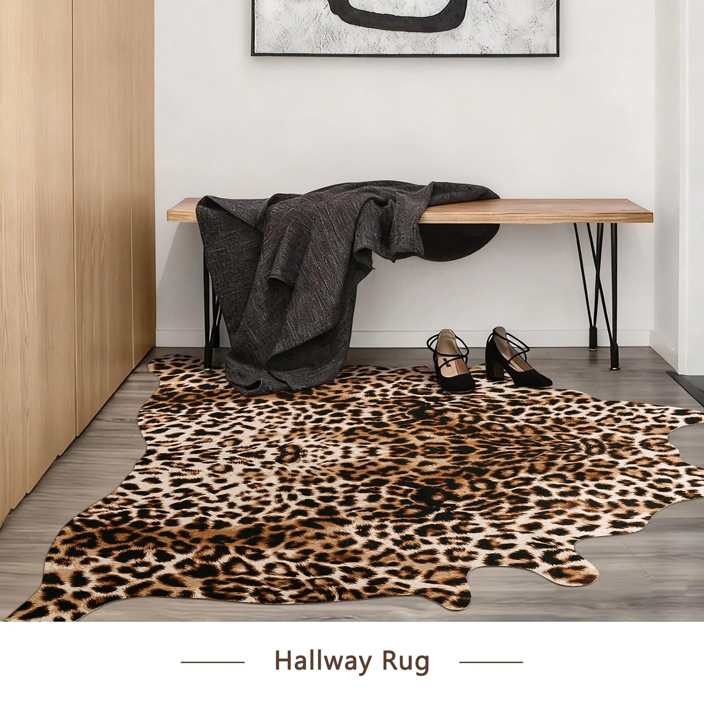 Pettop Luxury Faux Leopard Print Rug 4.6x5.2 Ft - Western Cheetah Area Rugs for Living Room, Bedroom, Farmhouse - Premium Western Faux Fur Carpet, Non-Slip Animal Hide Throw Rugs, Dark Brown