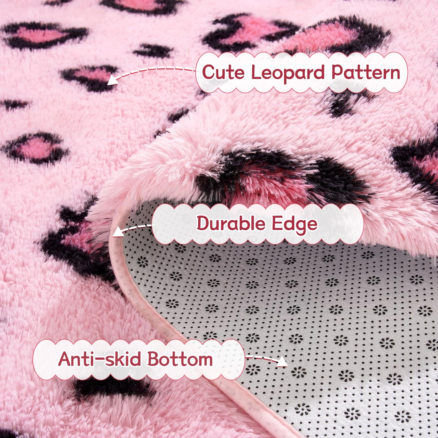 Living Room Area Rug - 5x8 Kids Room Fluffy Bedroom Pink Leopard/Cheetah Print Faux Fur Washable Carpet