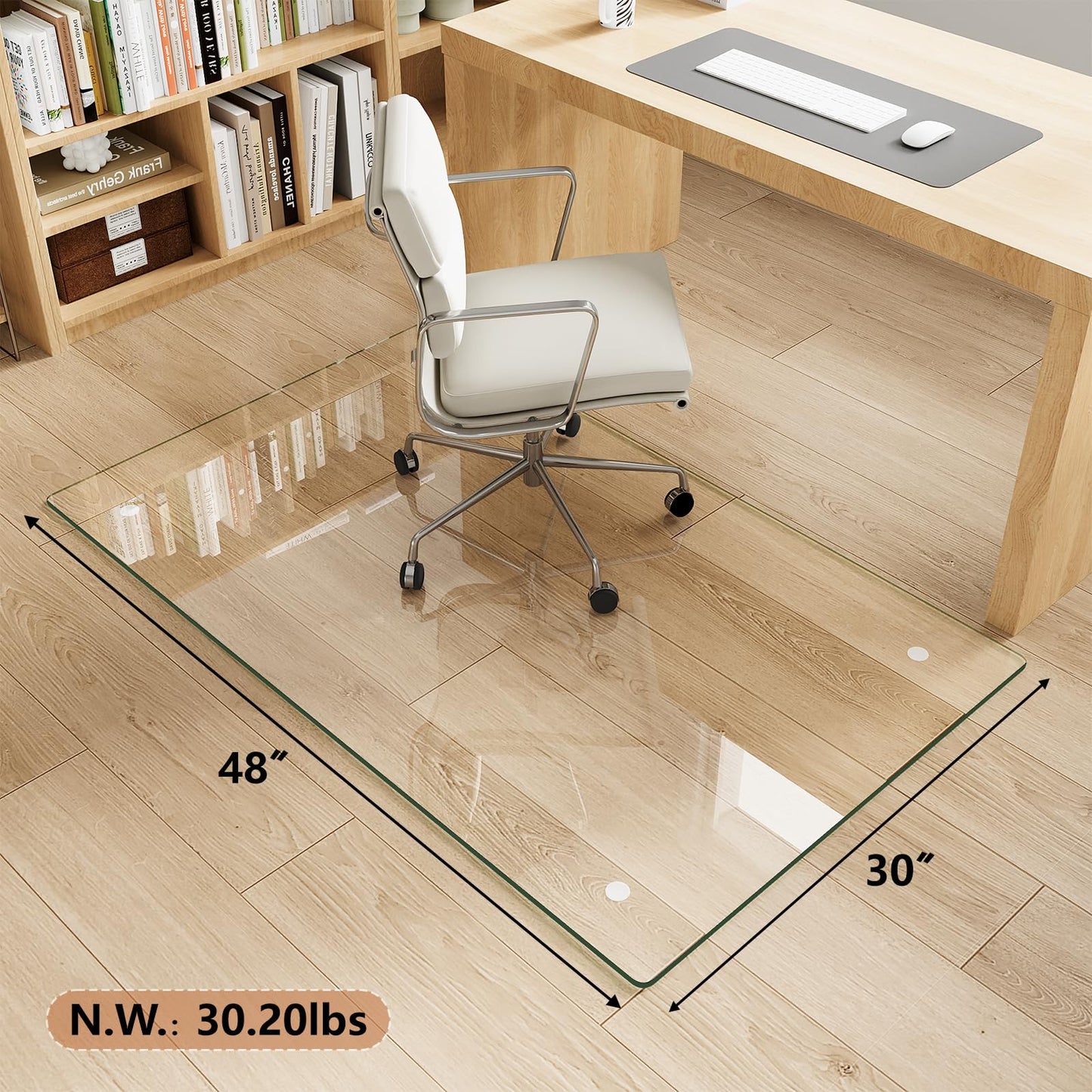 Tempered Glass Chair Mat for Carpet & Hard Floor, 30"x48" Office Chair Mat - Heavy Duty & Scratch Resistant, Non-Slip Pads, Rounded Corners & Polished Edges
