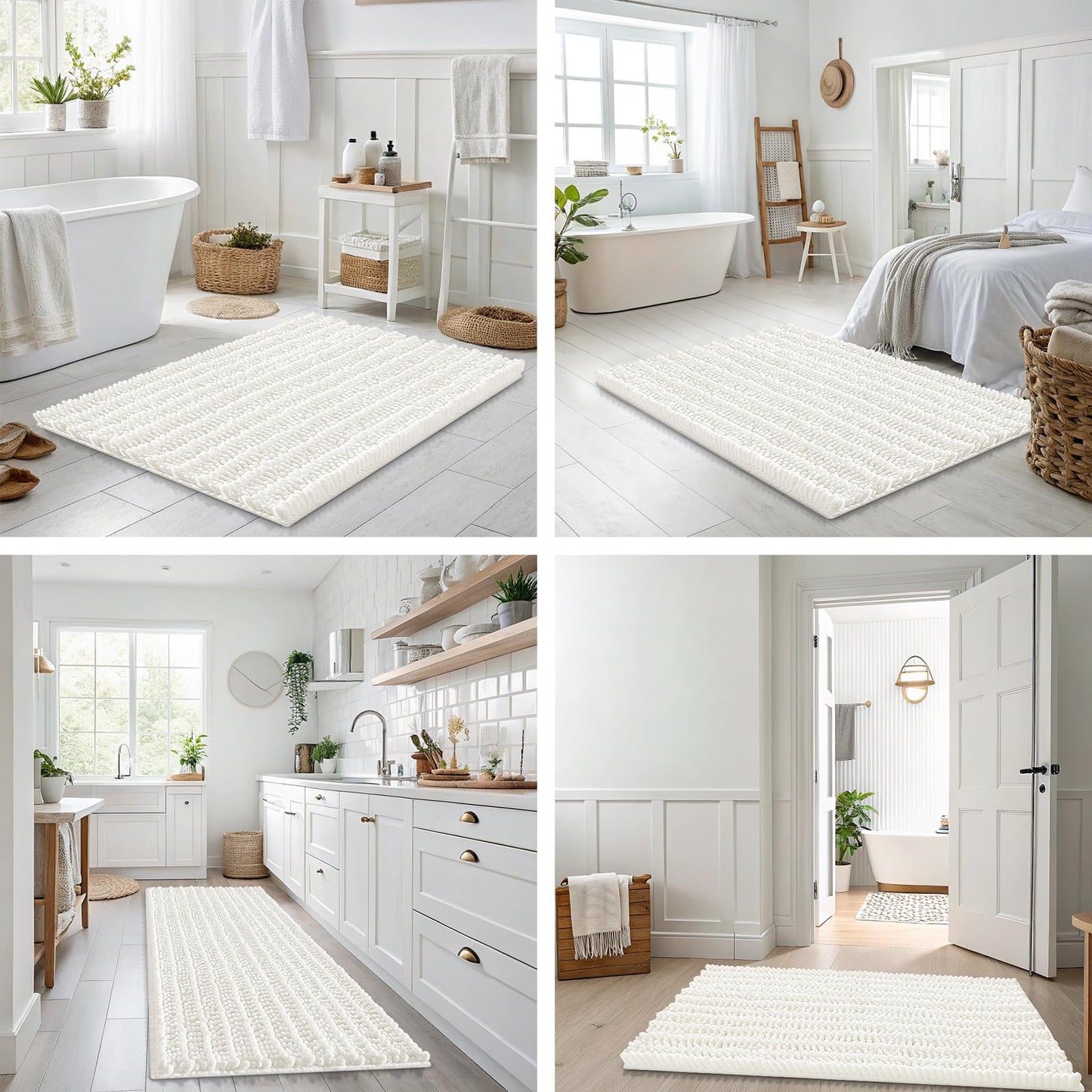 Smiry Bathroom Rugs Mat 40x32, Extra Soft Absorbent Chenille Bath Rugs, Non Slip Rubber Backing Machine Washable Quick Dry Bath Mats for Bathroom Floor, Tub, Shower, Home Decor Accessories, Ivory
