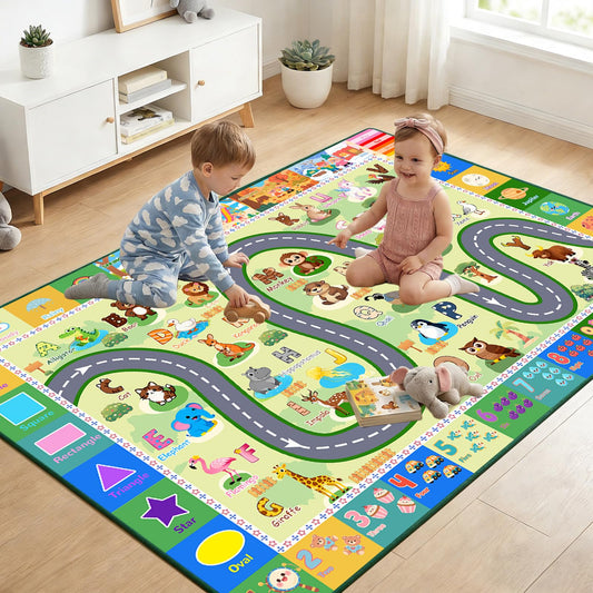 ABC Rugs for Kids Playroom, ABC Alphabet Rug with Animals Seasons Road Design, Non Slip Play Mat for Bedroom Nursery, Educational Learning Carpet for Boys Girls, 2.5x4 Feet
