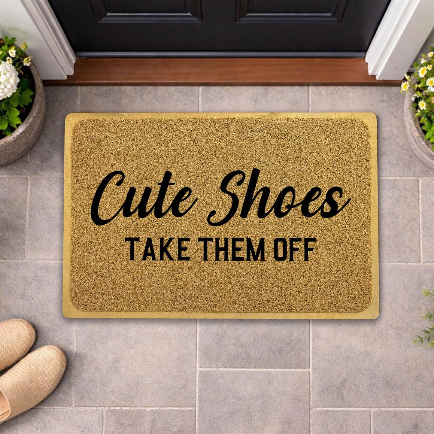 YZCZ Funny Doormat for Entrance Way Indoor/Outdoor Front Door/Patio Anti-Slip & Heavy Weather Resistant Rugs House Warming Novelty Gift Mat 36"x24" (Cute Shoes Take Them Off)