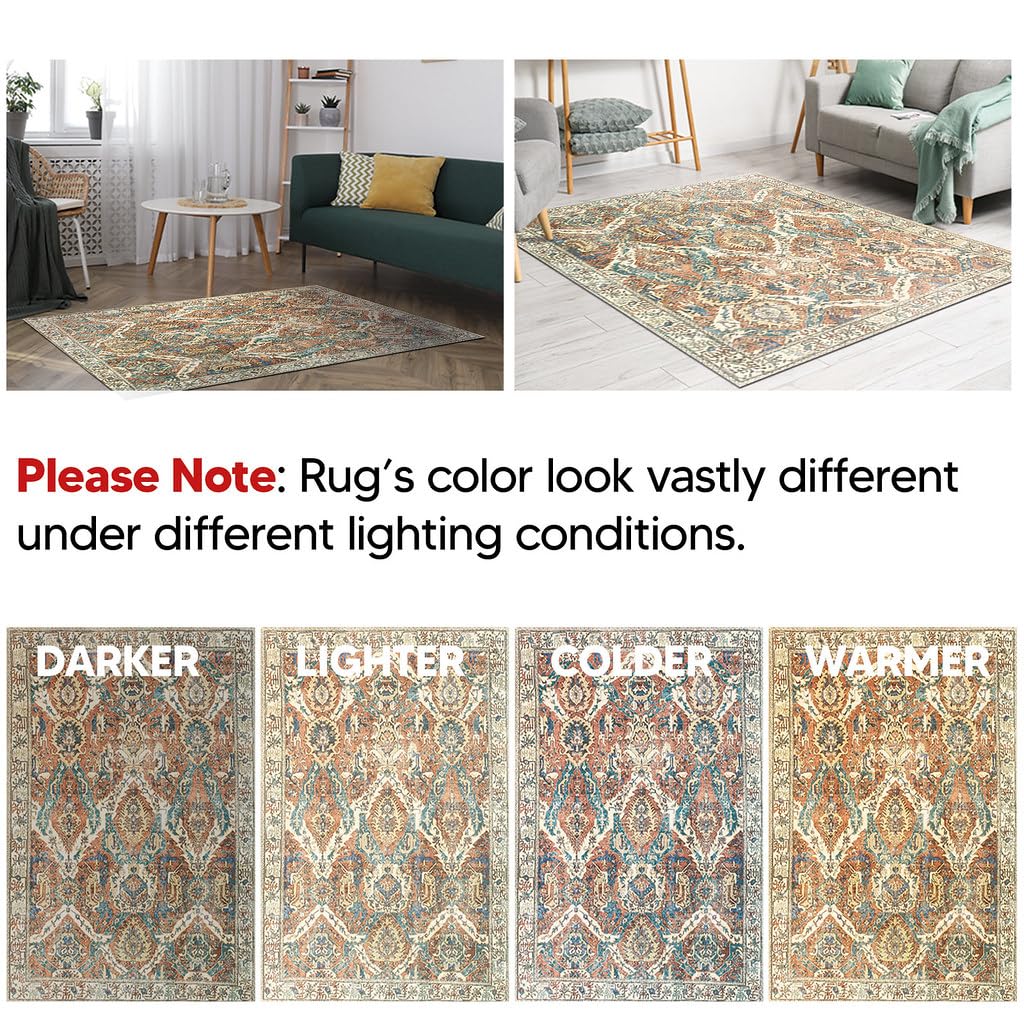 Keen Home Design 5x7 Rug - Machine Washable Area Rug with Non-Slip Backing, Ideal for Living Room, Dining Room, Bedroom - Vintage, Easy Clean, Durable, Low Pile Rug - (5' x 7')