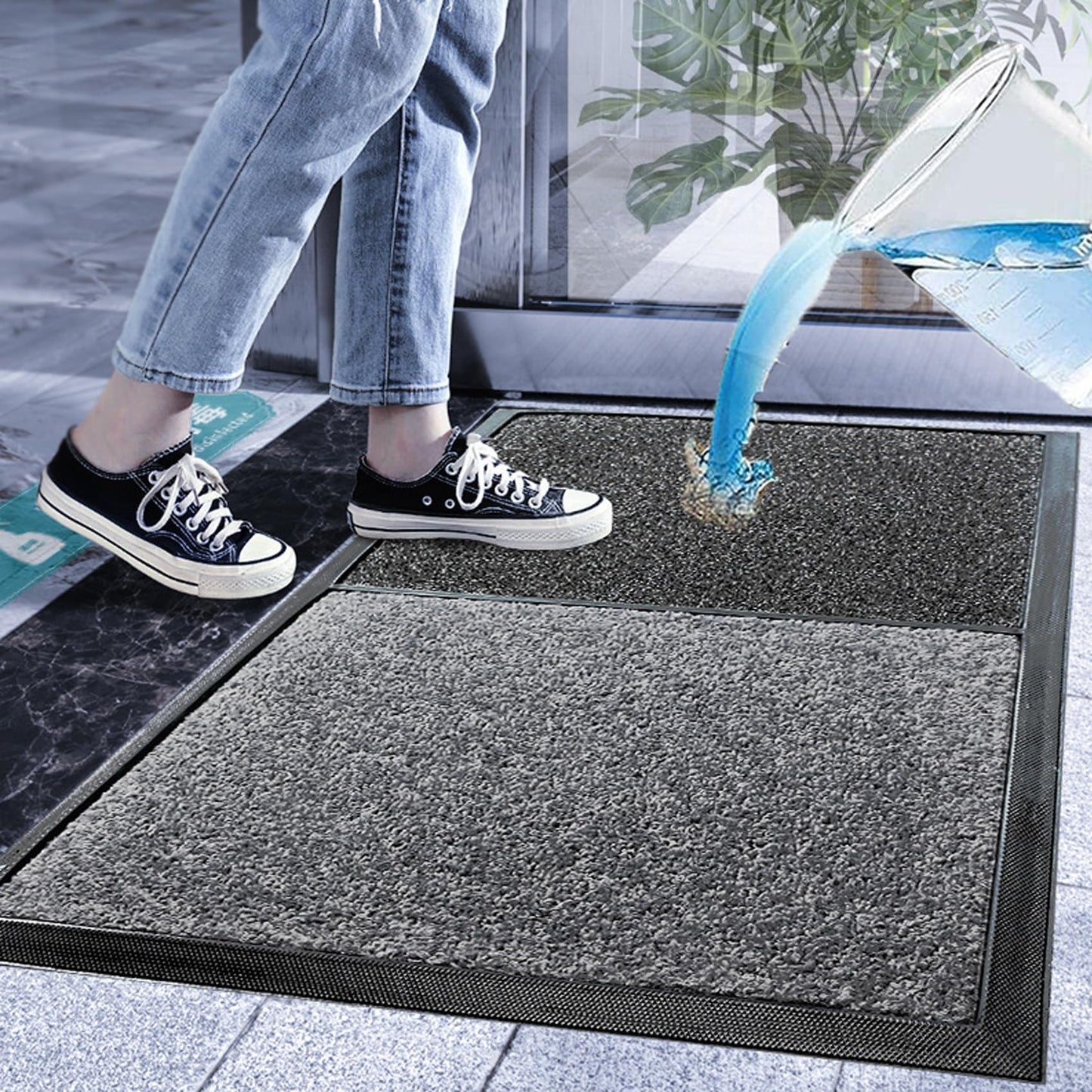 23x35 inch 2 in 1 Disinfecting Sanitizing Floor Entrance Doormats, Wet Dry Shoe Mat, Disinfection Entry Rug Shoe Sanitizer, Indoor Outdoor Rug, Shoe Sole Cleaning Mat (Brown)