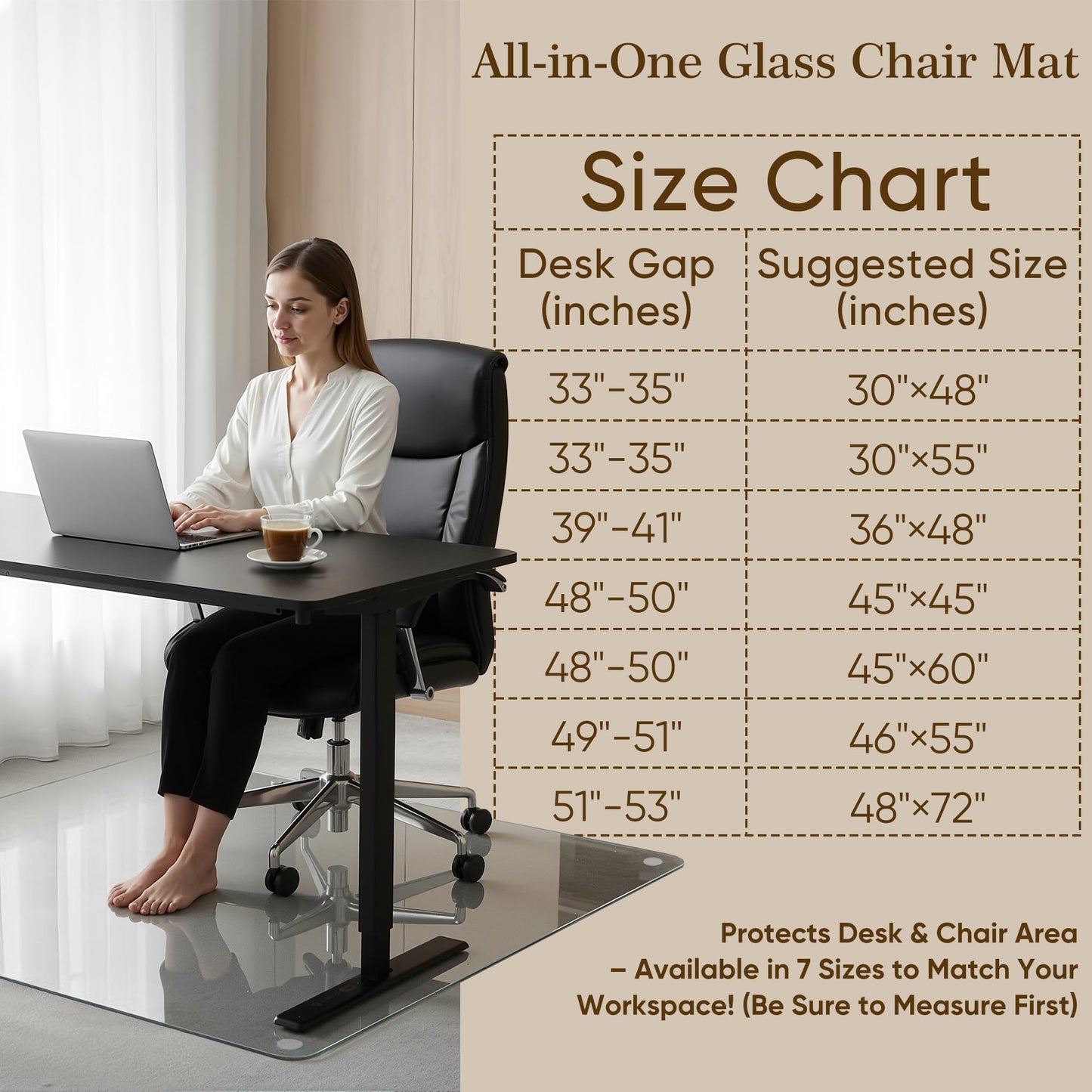 Homsion 36"x48" Tempered Glass Office Chair Mat for Carpet & Hardwood Floor, 1/5" Thick Clear Floor Protector Desk Chair Mat with Rounded and Polished Edges