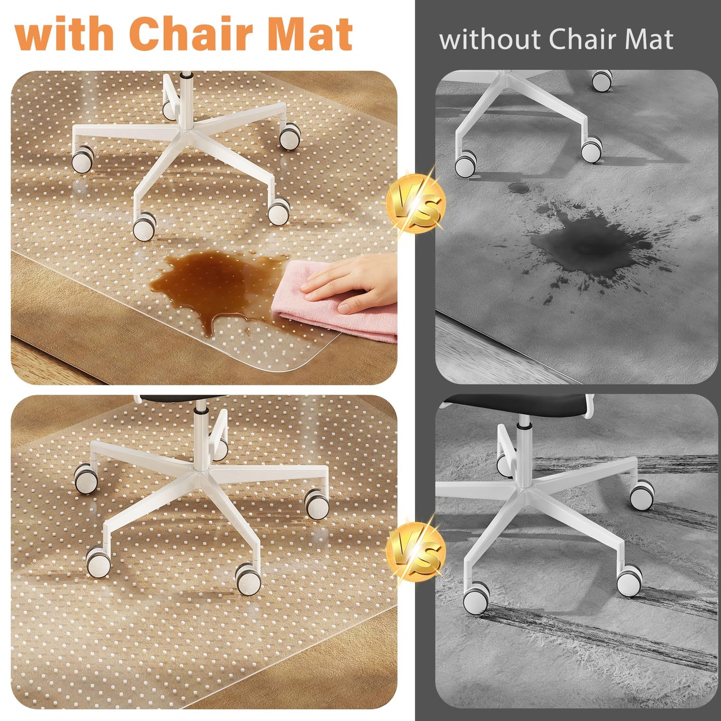 Office Chair Mat for Carpet, 45" x 53" Clear Desk Chair Mat with Lip, Heavy Duty Plastic Floor Protector for Low Pile Carpet, Smooth Easy Glide Under Desk for Office or Home