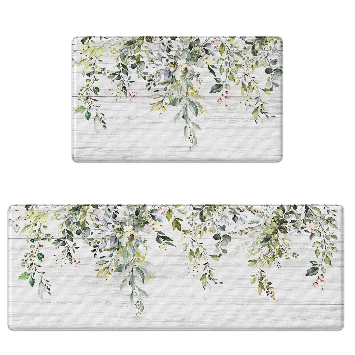 Zussun Kitchen Rug Mats for Floor Cushioned Anti Fatigue Green Eucalyptus Kitchen Rugs Sets of 2 Farmhouse Non Slip Waterproof Comfort Memory Foam Standing Floor Mat for Office Laundry Sink Desk