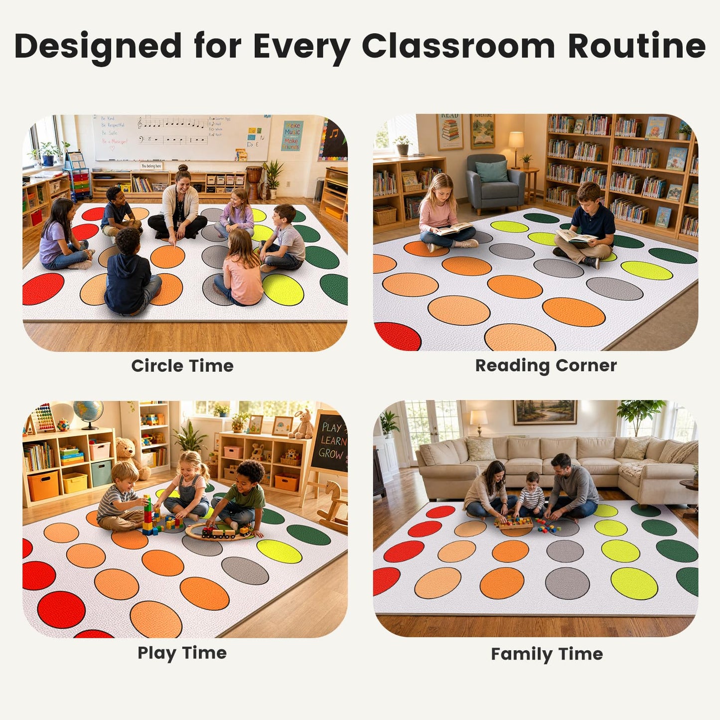 ABCarpet Extra Large Classroom Rug, 10'6" x 13'1" Durable Boho Classroom Carpet, Non-Slip Preschool Rug with 30 Seating Squares for Reading Area, Circle Time, Kids Playroom, Teacher Use