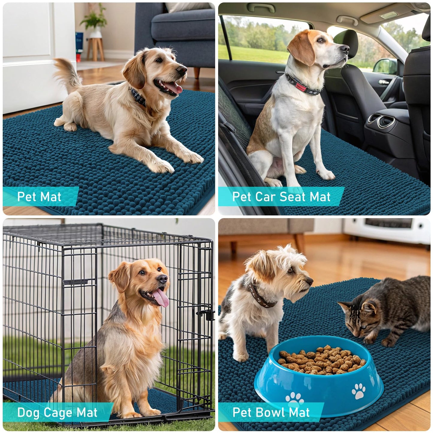 OLANLY Dog Door Mat for Muddy Paws 48x30, Absorbs Moisture and Dirt, Absorbent Non-Slip Washable Doormat, Quick Dry Chenille Mud Mat, Entry Indoor Entryway Carpet for Inside Floor, Atlantic Blue