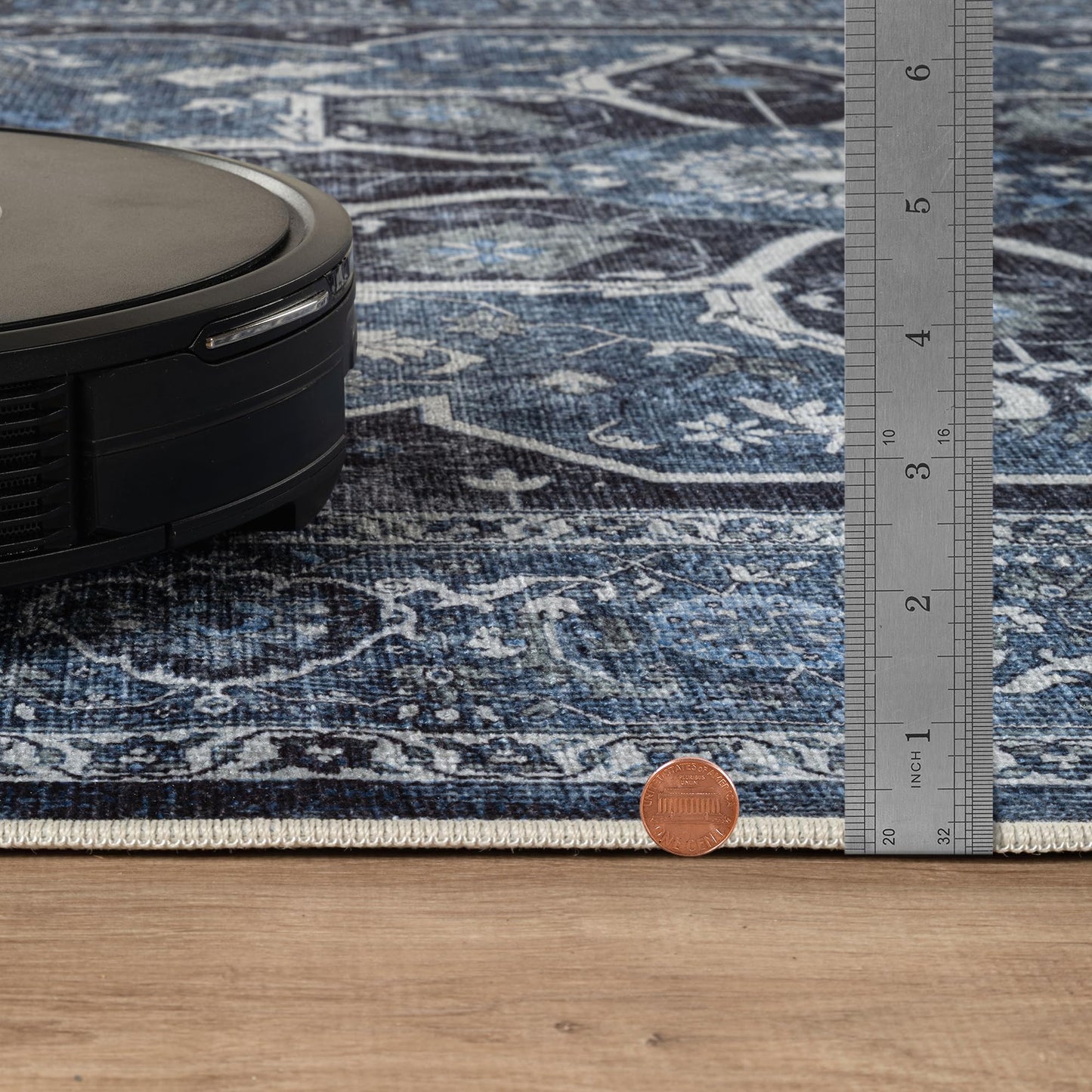 Bloom Rugs Caria Washable Non-Slip 4x6 Rug - Blue/Charcoal Traditional Area Rug for Living Room, Bedroom, Dining Room, and Kitchen - Exact Size: 4' x 6'