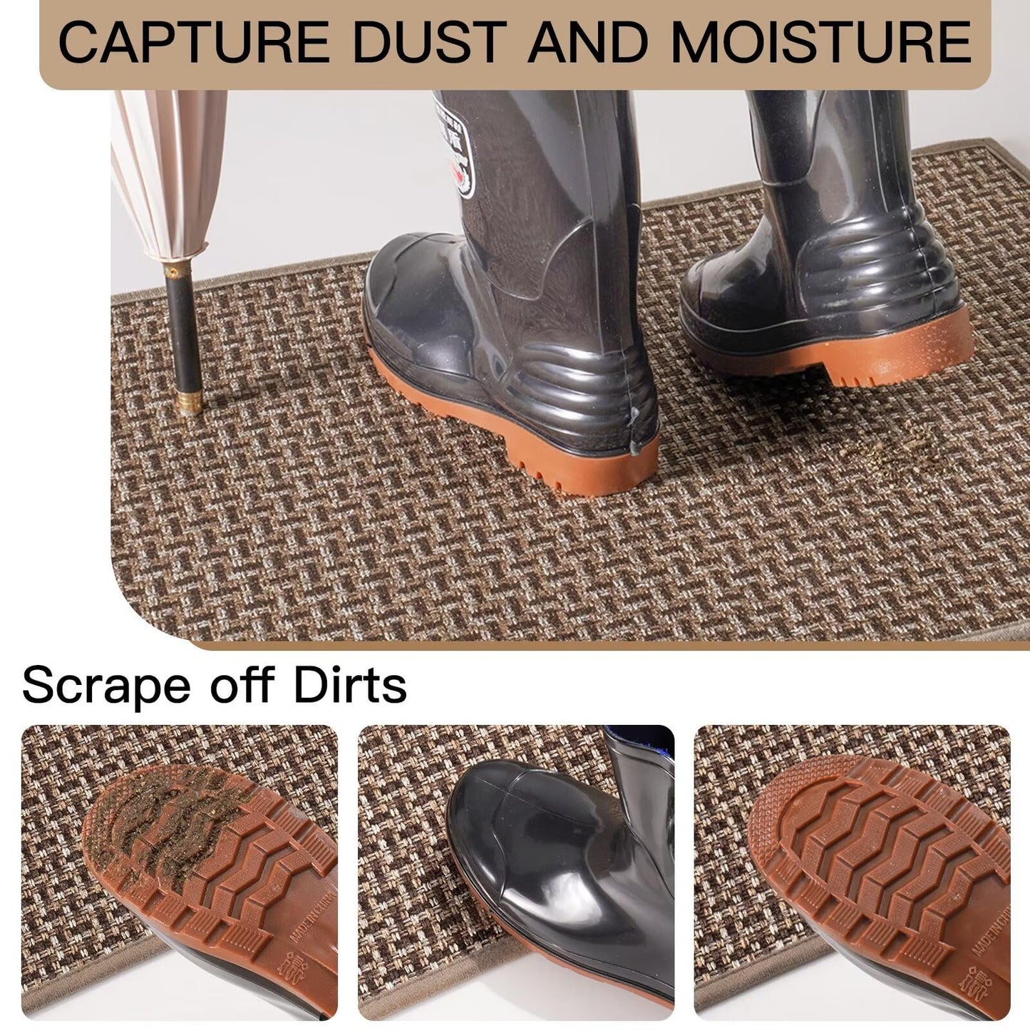 YDKGL Door Mat 24"x35", Dirt Resistant and Absorbent, Non-Slip Rubber Backing Floor Mats, Easy Clean Low-Profile Doormat for Entryway, Front Door, Inside Entrance, Brown