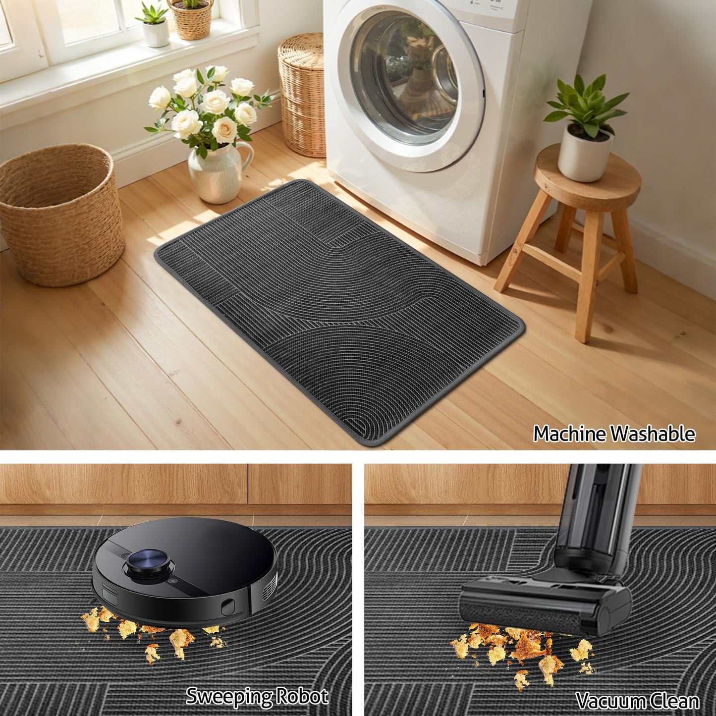 HAPACE Kitchen Mat Set of 2 PCS, Anti Fatigue Kitchen Floor Mat, Kitchen Runner Cushioned Non Slip for Kichen, Office, Balcony, Gray, 17" x 30"+17" x 59"