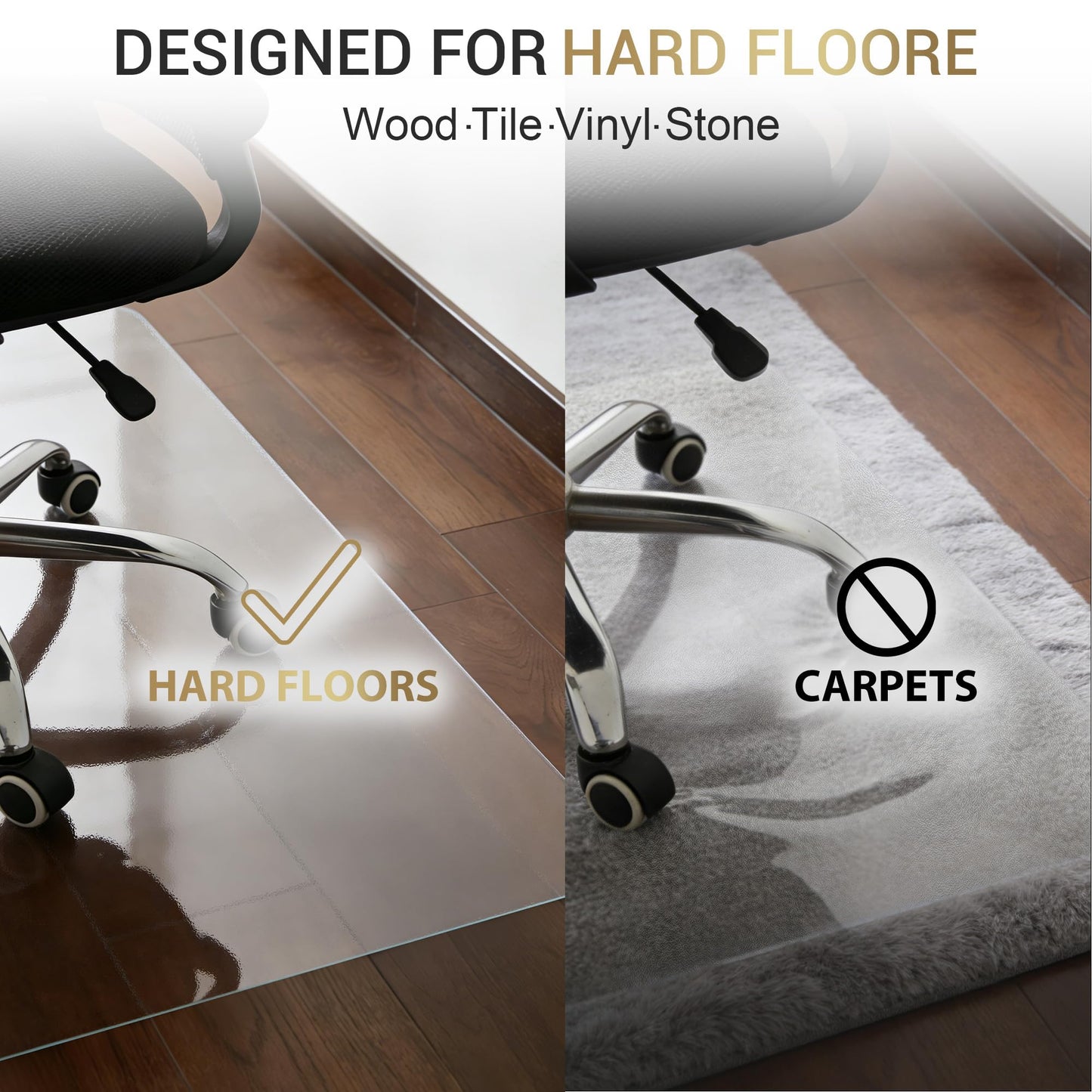 PEADEEAS Office Chair Mat for Hardwood Floor, 36" x 48" Clear Frosted PVC Chair Mat, 1.5mm Heavy Duty Floor Protector for Rolling Chairs, Wood and Tile Floors, Home Office