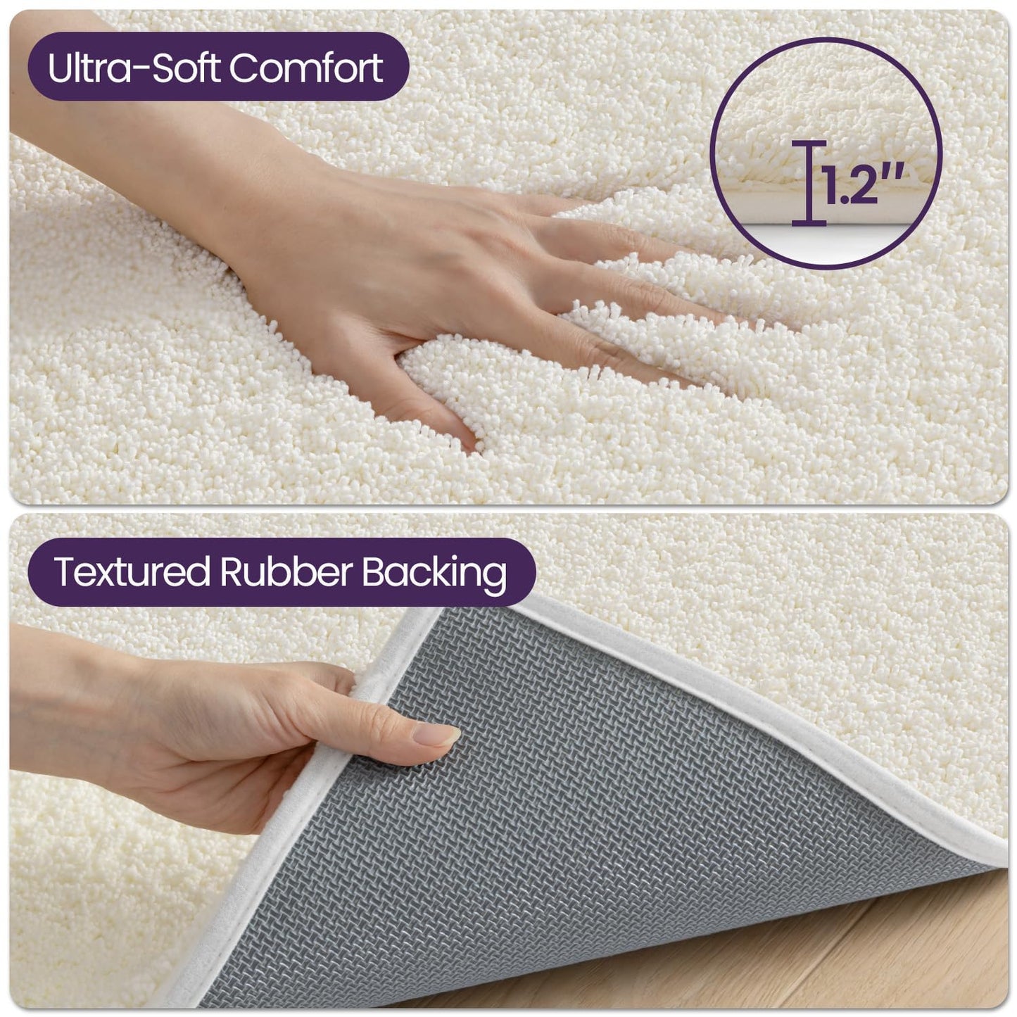 DEXI Bathroom Rugs Non Slip Washable 32x20, Ultra Soft and Water Absorbent Bath Mat, Thick Plush Fluffy Microfiber Bath Rug Carpet for Shower Floor, Tub, Sink, Ivory
