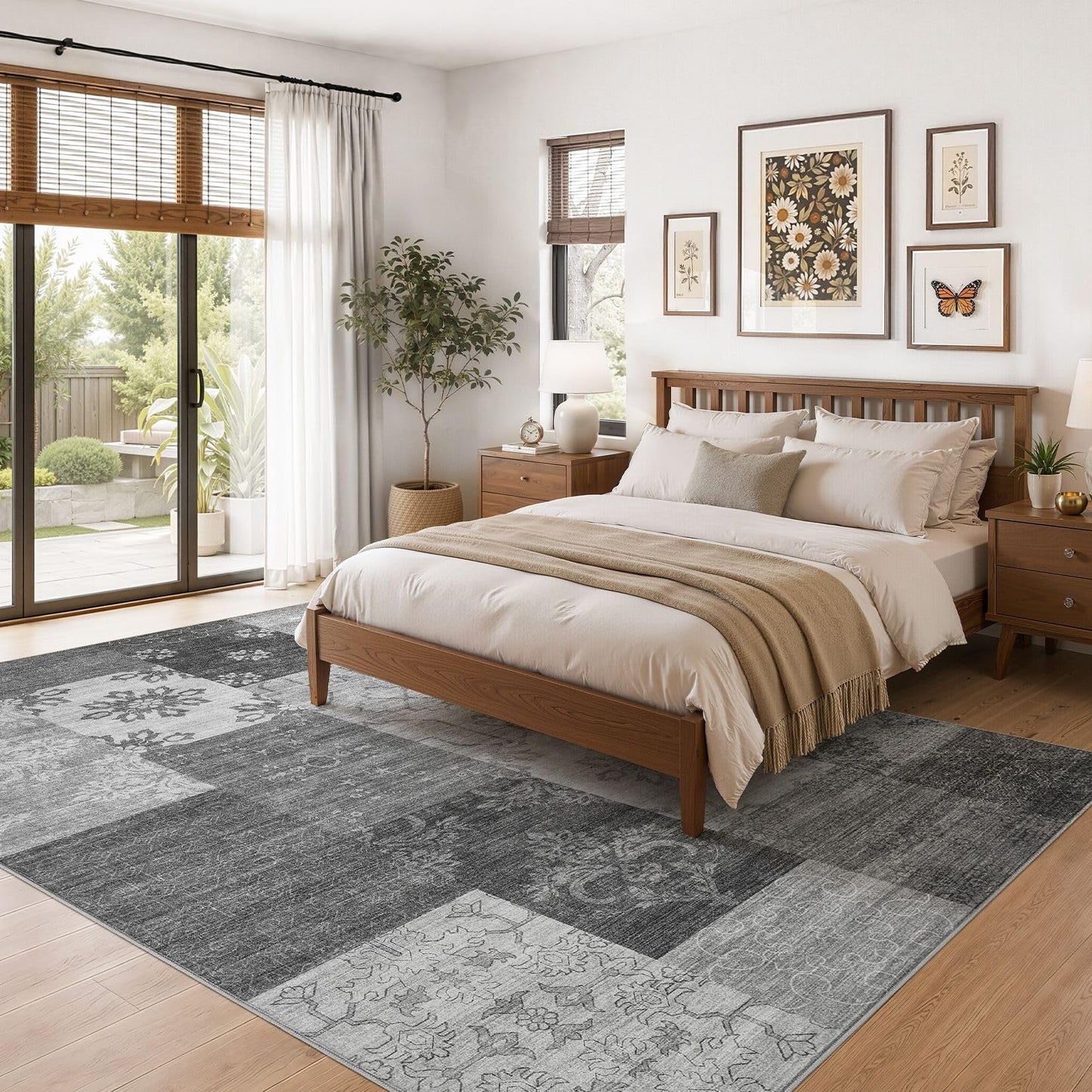 UERMEI 8x10 Area Rug Washable, Gray Modern Geometric Rugs for Living Room, Non-Slip Patchwork Carpet, Stain Resistant Low-Pile Foldable Rug for Bedroom Dining Room