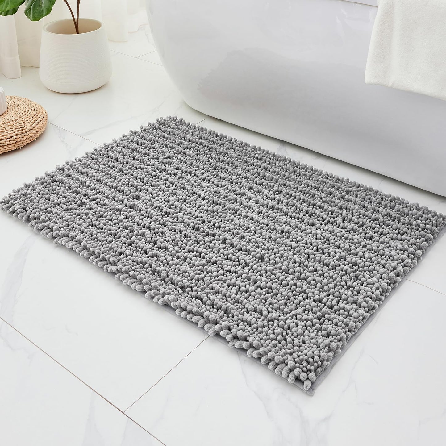 ILANGO Bathroom Rugs Light Grey 36x24,Extra Soft Absorbent Chenille Bath Rugs,Thick Non-Slip Shaggy Bath Mat,Machine Washable Quick Dry Bath Mats for Bathroom Floor, Tub, Shower Accessories