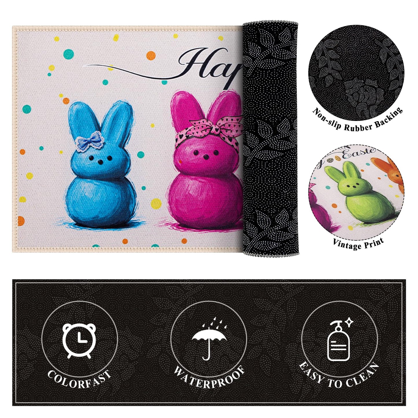 JSVSLTD Easter Kitchen Rugs Set of 2 Kitchen Floor Mat Easter Decor for Home, Non-Slip Kitchen Mats for Spring Gatherings 17"x47"+17"x29"